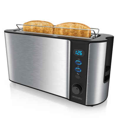 Arendo Toaster, 1 langer Schlitz, für 2 Scheiben, 1000 W, Langschlitz, Brötchenaufsatz, Wärmeisolierendes Gehäuse, Display