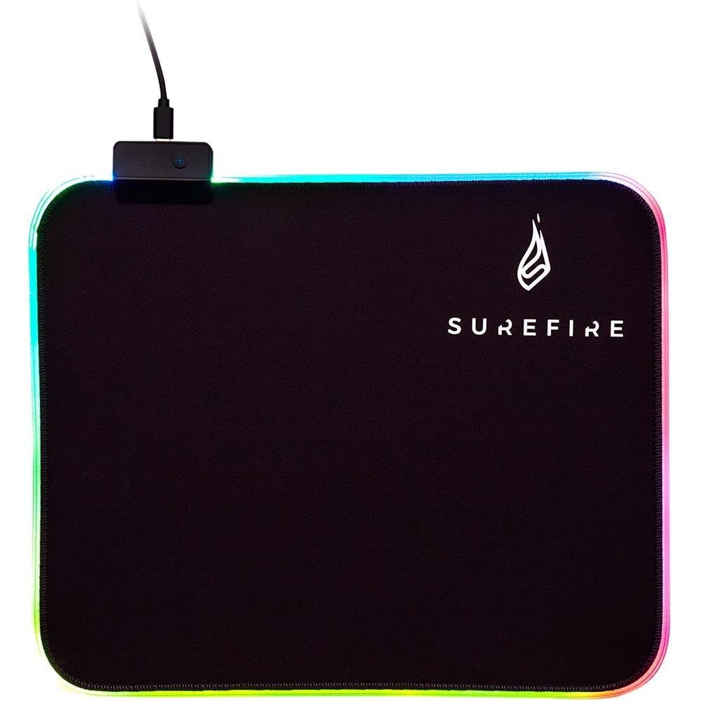 Surefire Gaming Mauspad Flight RGB-320, 320 mm x 260 mm x 3 mm, mit RGB LED Beleuchtung, rutschfest, glatte Stoffoberfläche, Mousepad, Mausunterlage, schwarz