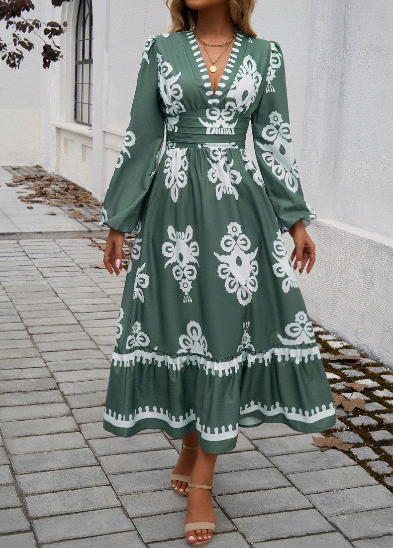 DEBAIJIA Dirndl Langärmeliges Kleid Damen Bedrucktes günstig online kaufen