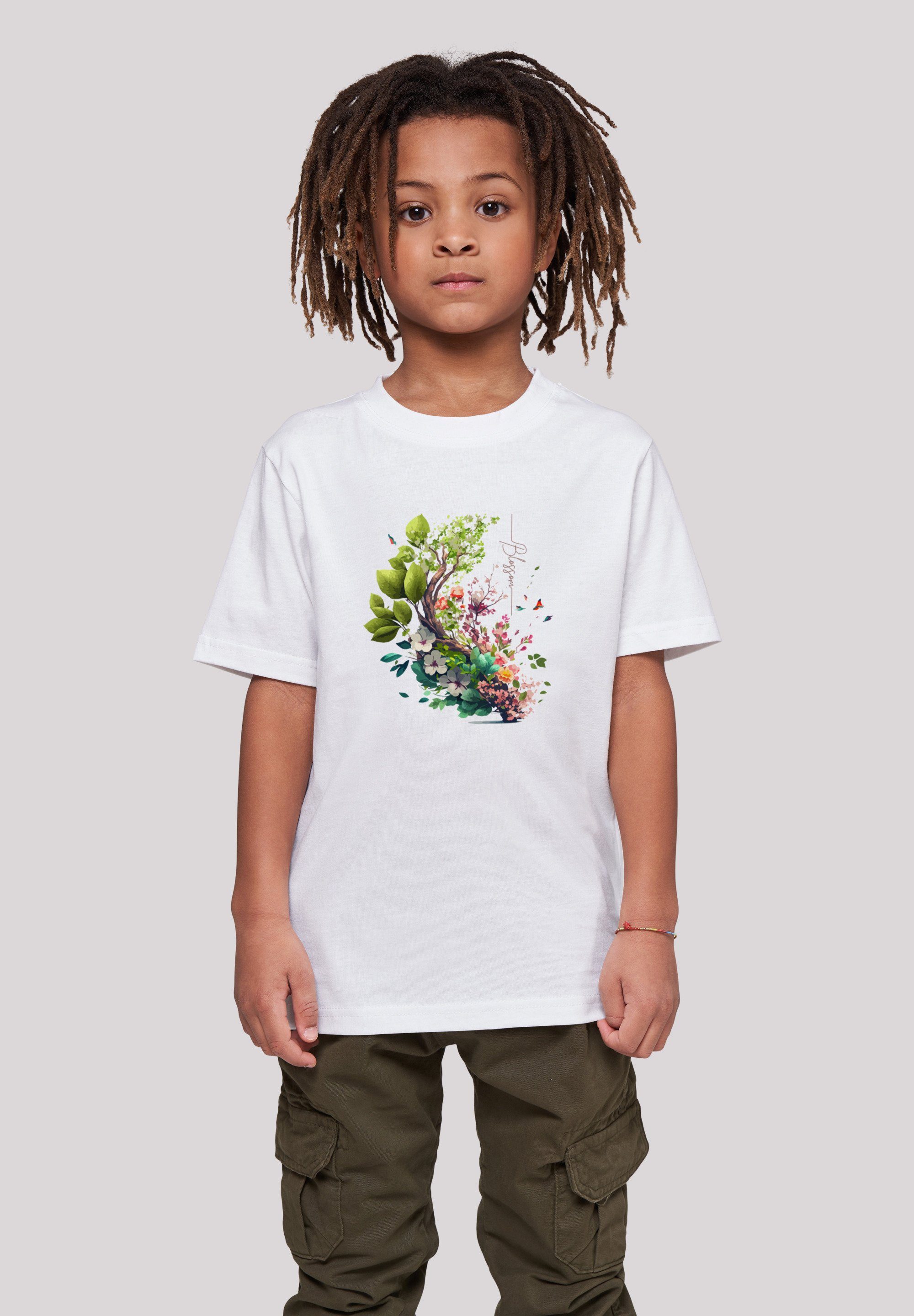 F4NT4STIC T-Shirt Baum mit Blumen Tee Unisex Print weiß