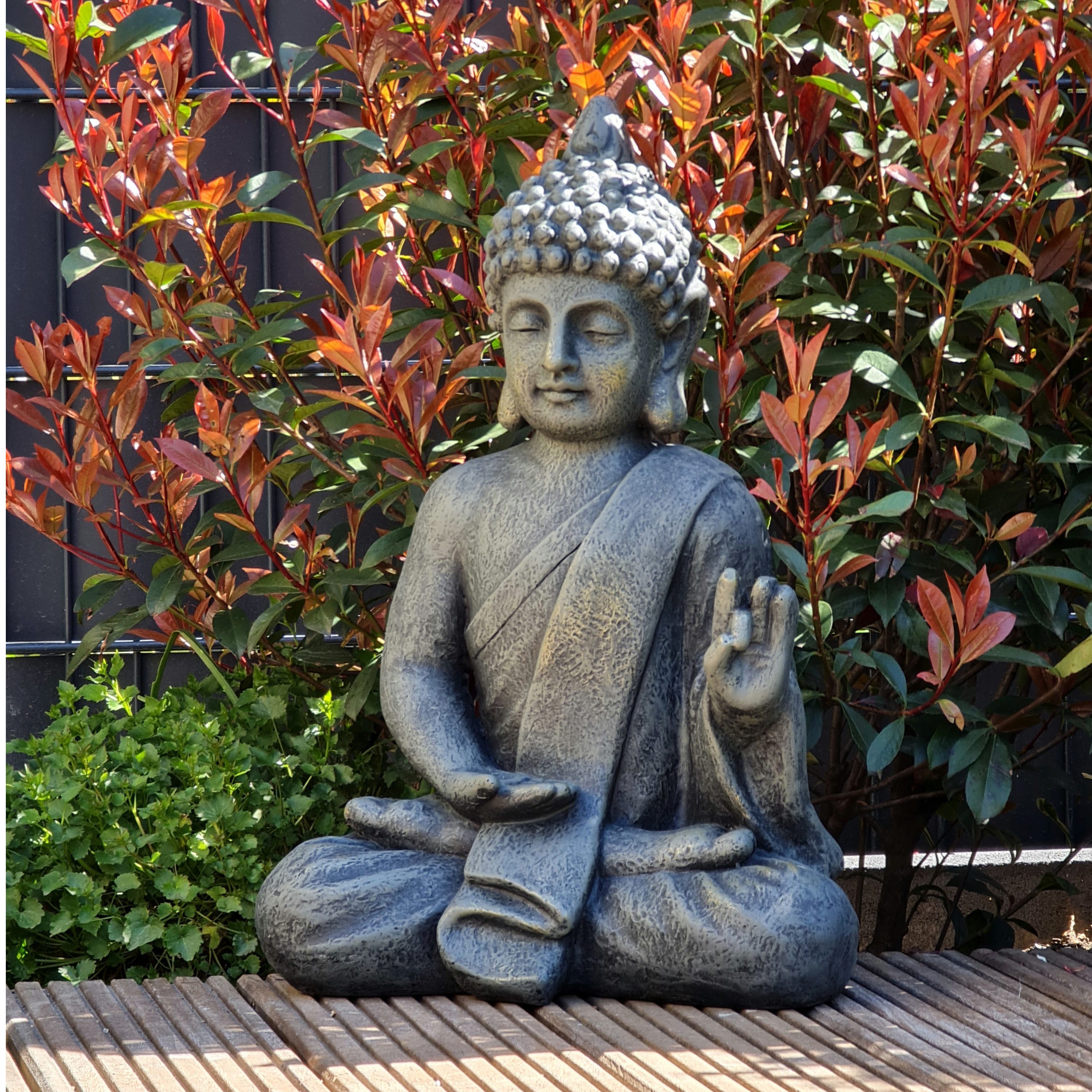 INtrenDU Gartenfigur Betender Garten Buddha 52cm, wetterfest für Innen und Außen