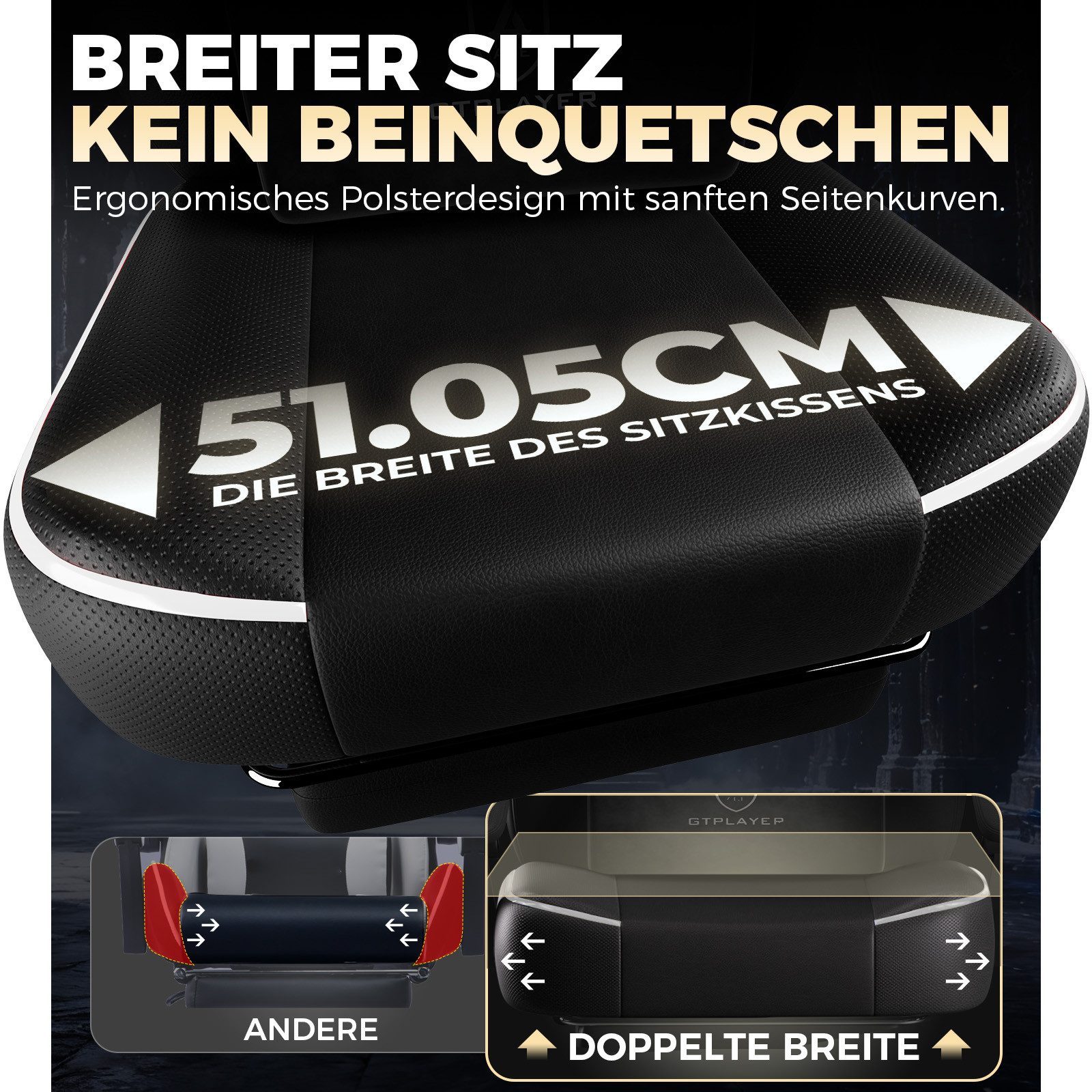 GTPLAYER Gaming-Stuhl Gamer Sessel Gamer Stuhl mit Fußstütze Lendenkissen Kopfstütze, Verstellbaren Armlehnen mit Fußstütze Gamingstuhl 150 Kg Drehbarer