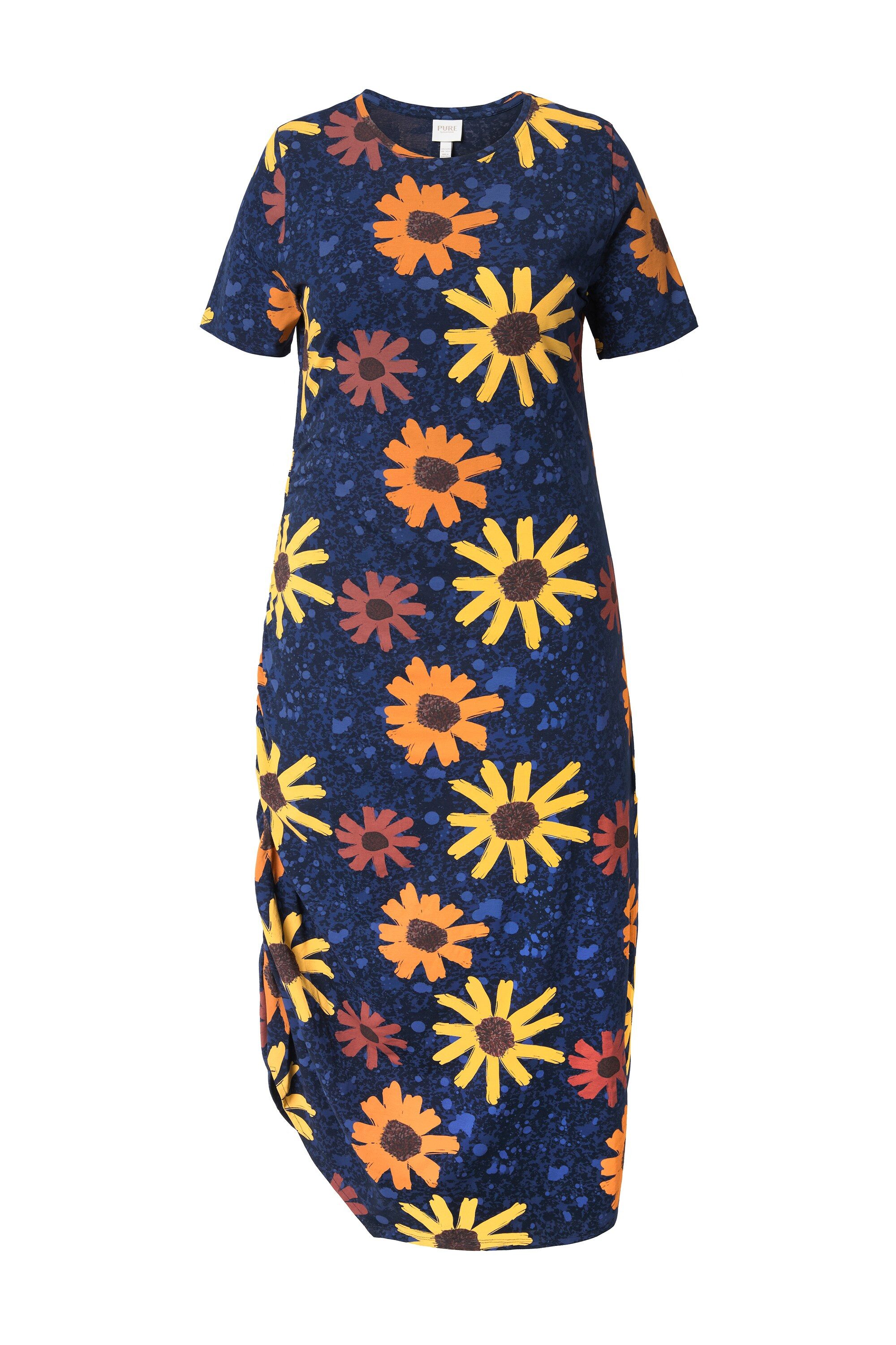 Ulla Popken Midikleid Jersey-Maxikleid Blüten Rundhals günstig online kaufen
