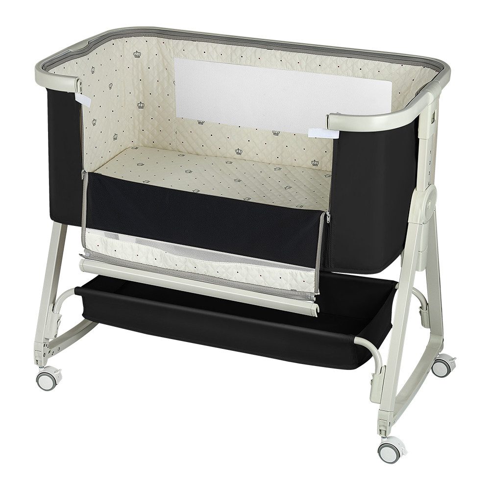 JEOBEST Beistellbett 3 in1 Babybetten mit Rollen, Beistellbett Baby mit Moskitonetz, (6 Fach Höhenverstellung und Neigungsverstellung)mit Aufbewahrungskorb