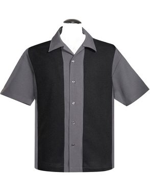 Steady Clothing Kurzarmhemd Doppel Paneel Schwarz Grau Retro Vintage Bowling Shirt