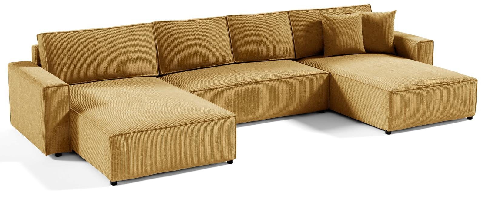 Compleo Ecksofa 390 cm Ecksofa mit Funktionen BOSTON U, U-Form Corner Schlafsofa Gelb