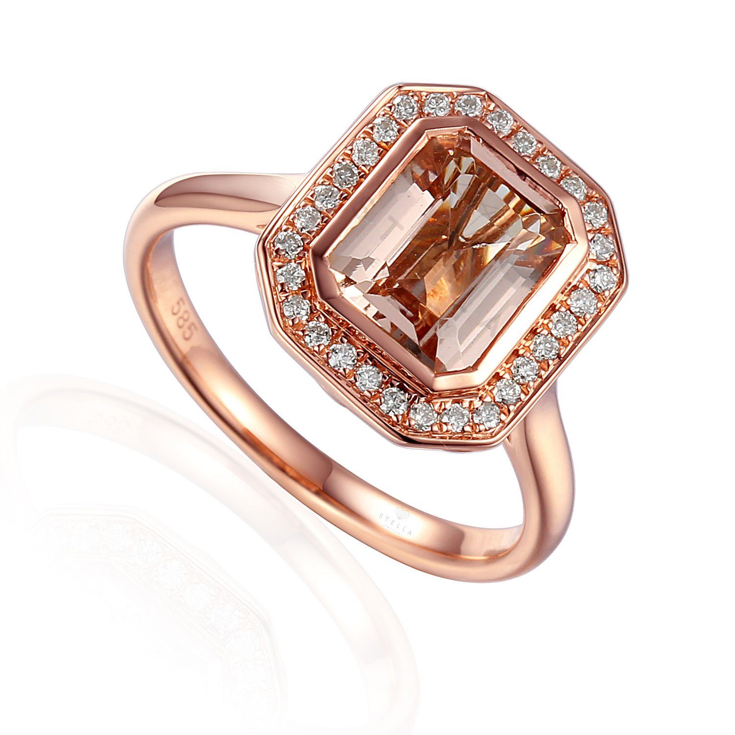 Stella-Jewellery Solitärring 585er Rotgold Damenring mit Morganit u. Diamanten (inkl. Etui, Morganit ca. 1,34 ct. - inkl. Etui), Morganit 2ct. und Brillanten 0,17ct.