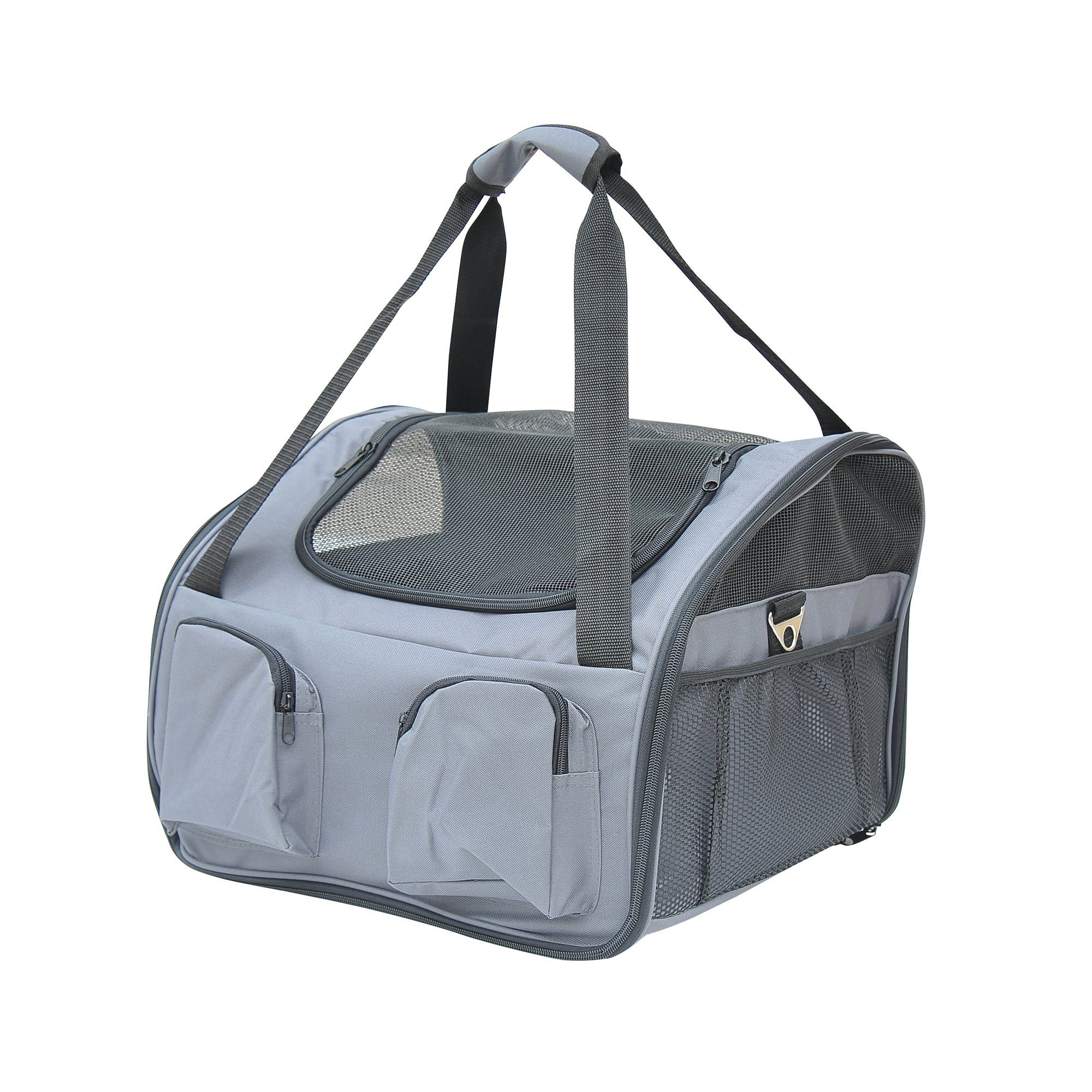 PawHut Tiertransportbox faltbar Hundetransportbox mit Seitentasche bis 4 kg, Grau 41 x 34 x 30 cm