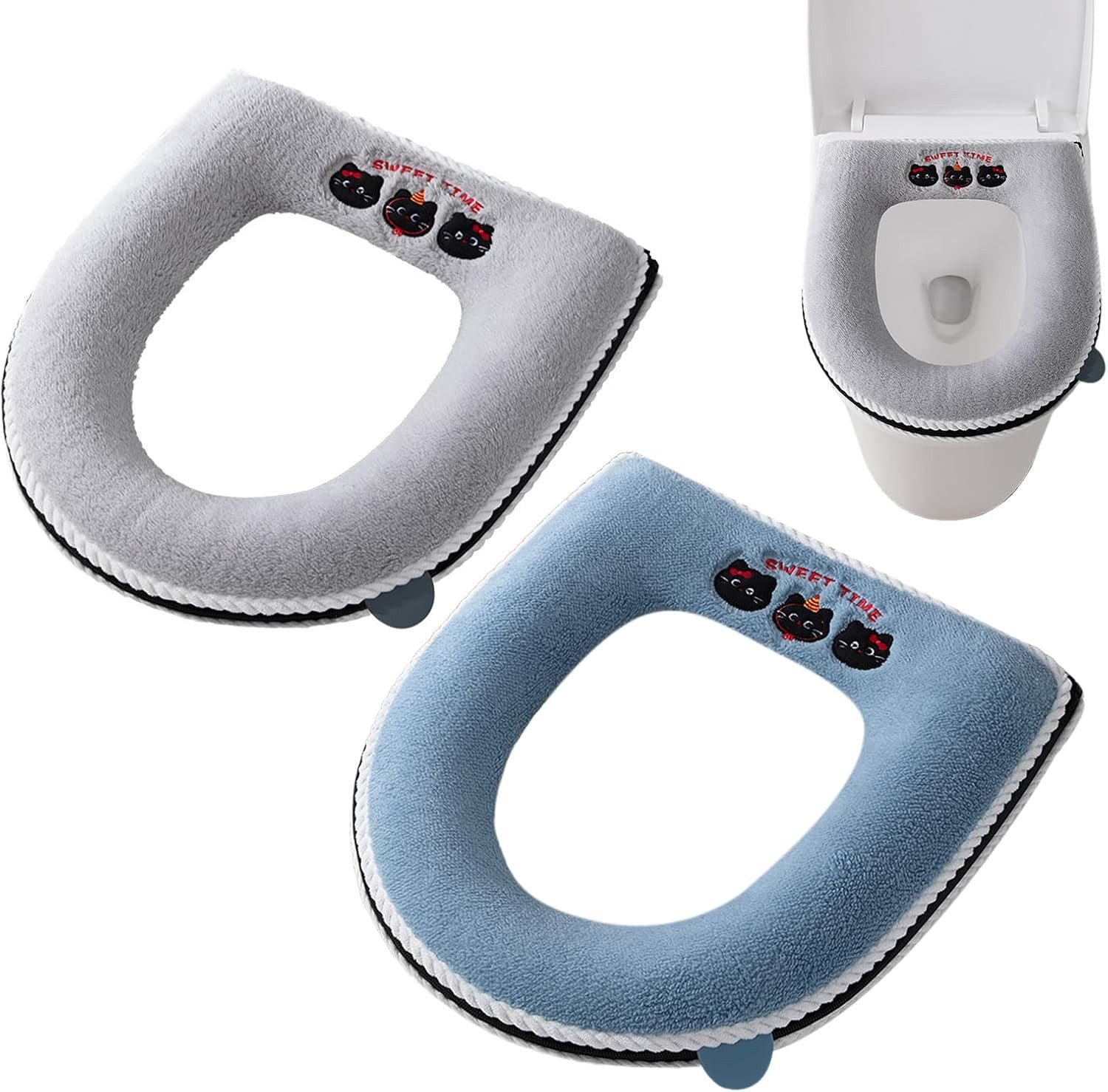 FELIXLEO WC-Deckelbezug Satiskid 2 Stück WC Sitzbezüge Universal Toilettensitzkissen Griff