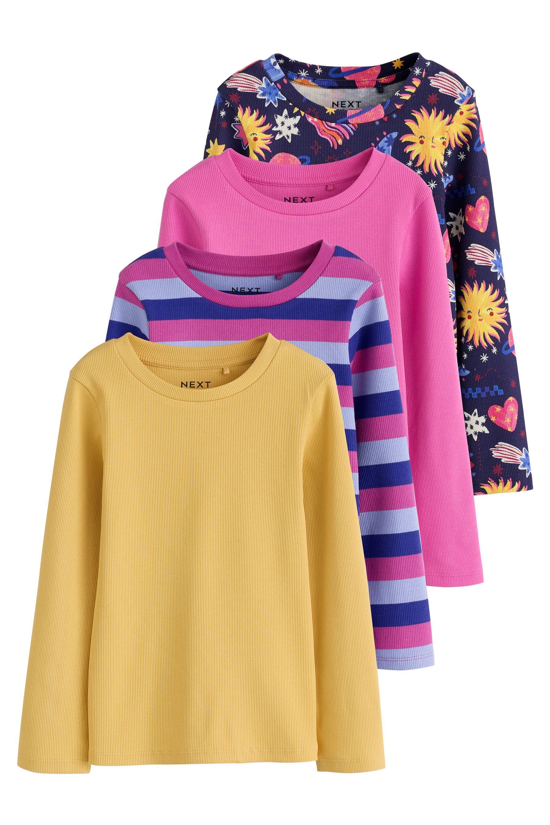 Next Langarmshirt Gerippte Langarm-T-Shirts, 4er-Pack (4-tlg)