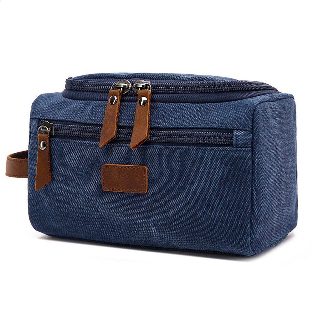 zggzerg Kosmetiktasche Vintage Kulturtaschen, Wasserabweisend Reiseki Leinwand Kulturbeutel Navy blau