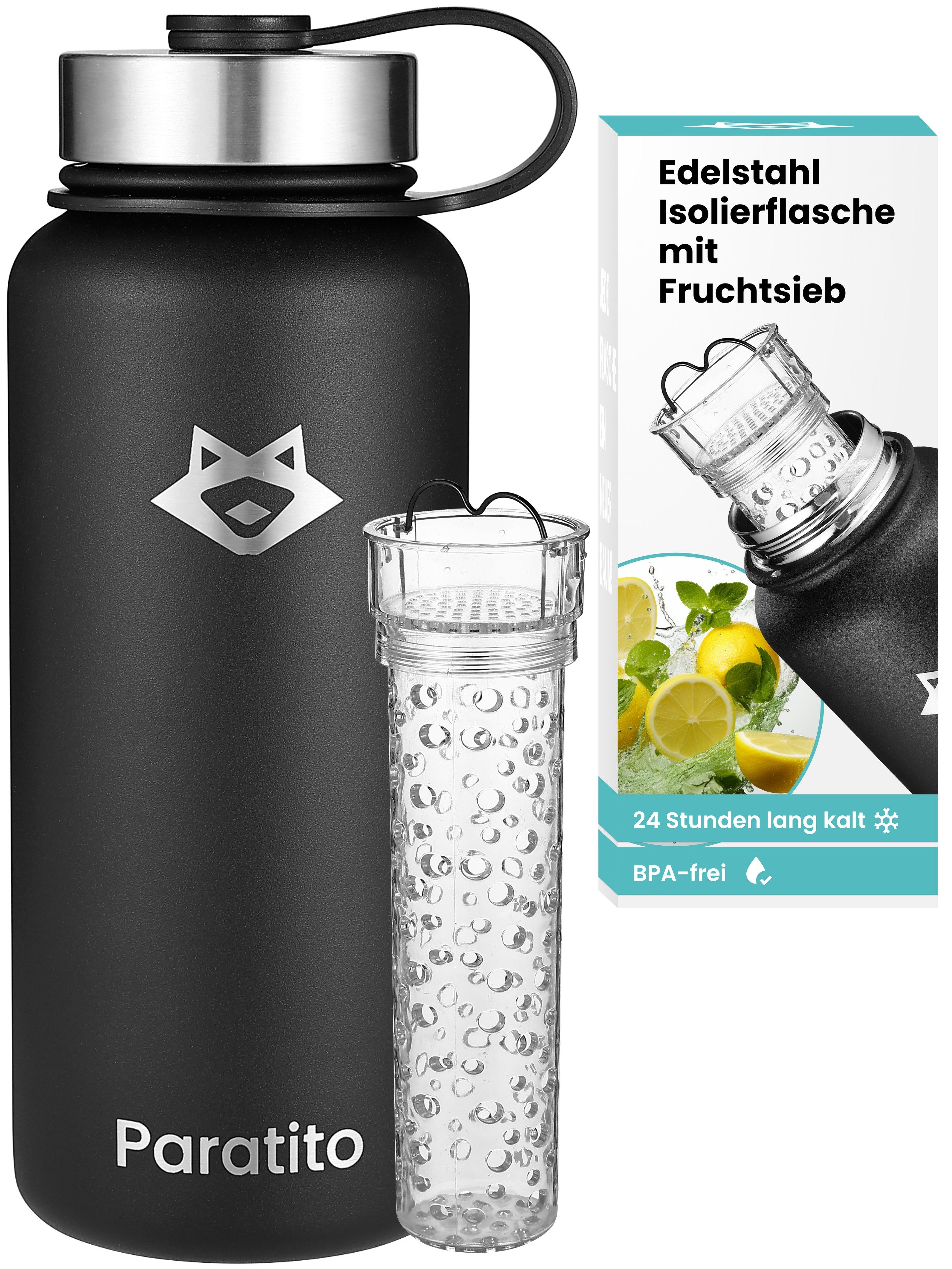 Paratito Isolierflasche Paratito® Frucht Bundle, Isolierflasche + Fruchteinsatz, Isolierflasche mit Fruchtfilter; Wasser aromatisieren; Trinkflasche