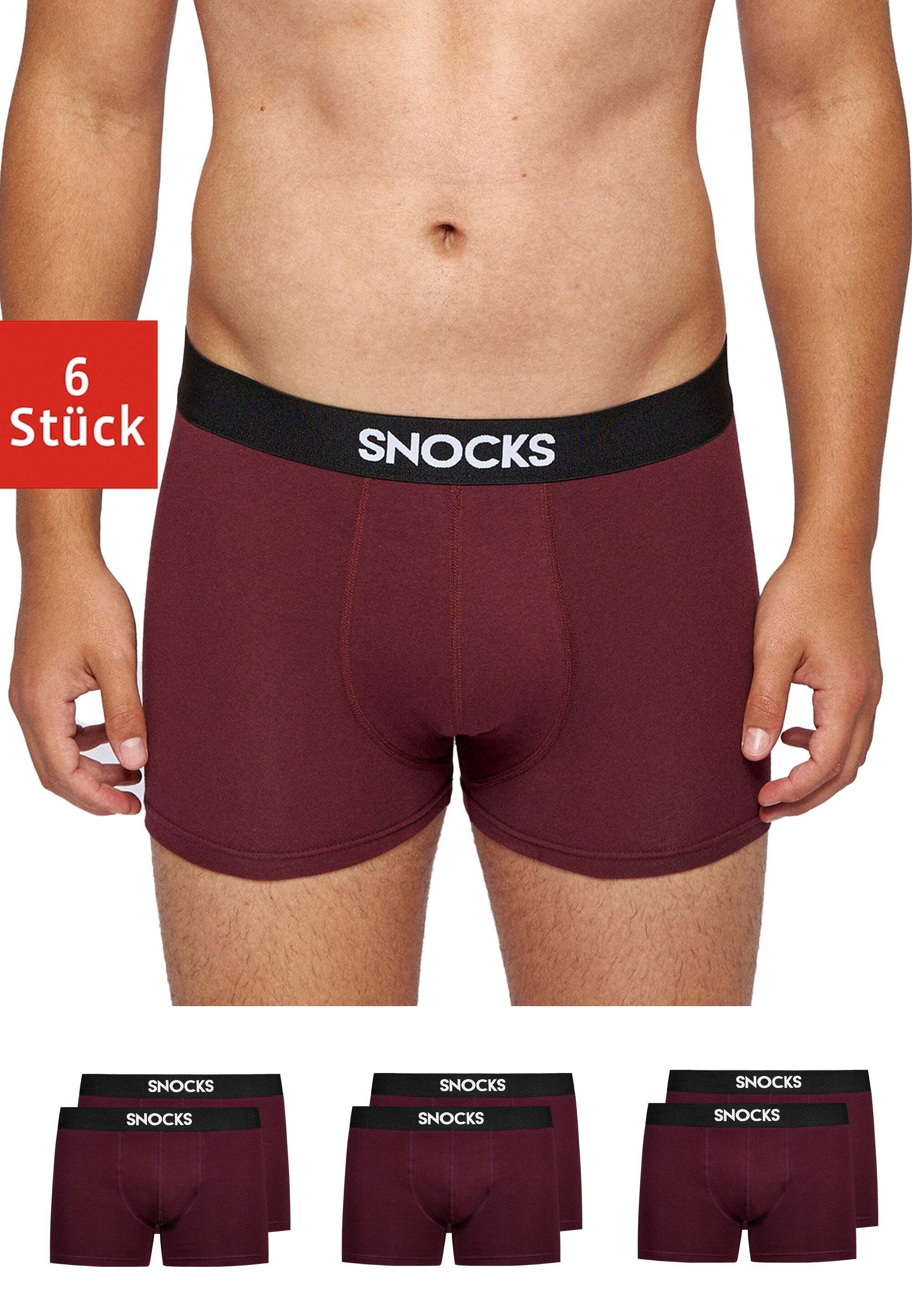 SNOCKS Boxershorts Enge Boxershorts Pants Herren Männer Unterhosen (6-St) aus Bio-Baumwolle, ohne kratzenden Zettel Rot