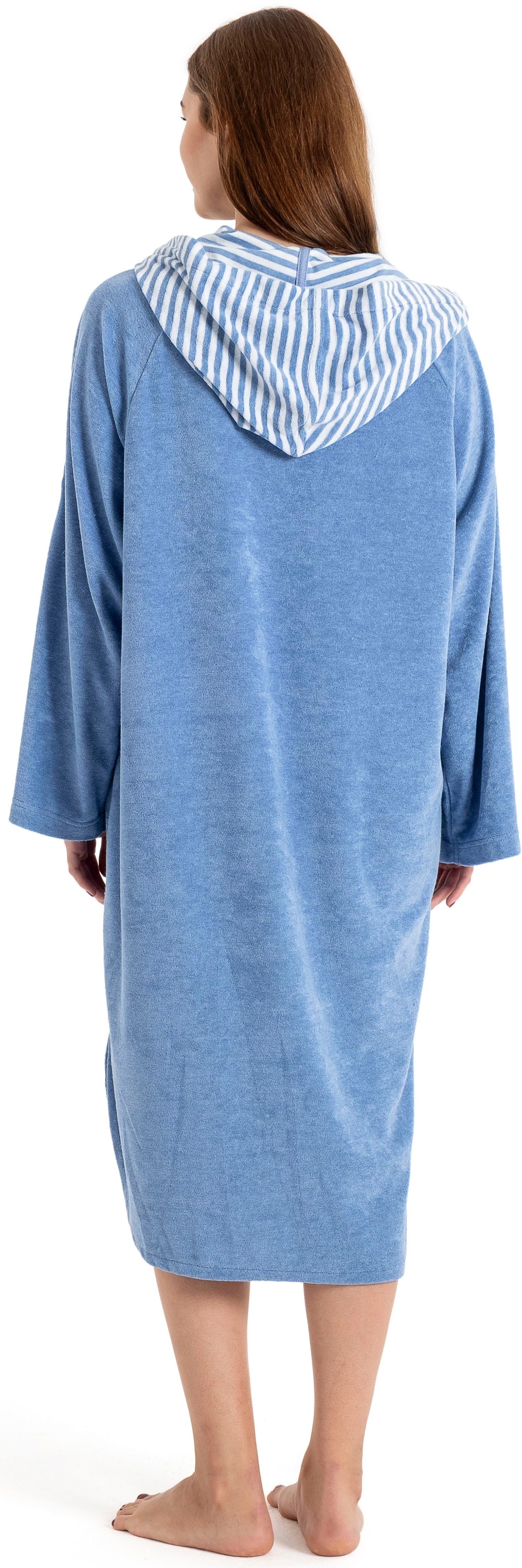 KangaROOS Badeponcho Dalia Surfponcho, ideal für Sauna, Spa & im Urlaub, Langform, Veloursfrottier, Kapuze, ohne, weich, Uni-Farben mit Streifen, leicht, Unisex, für Damen und Herren