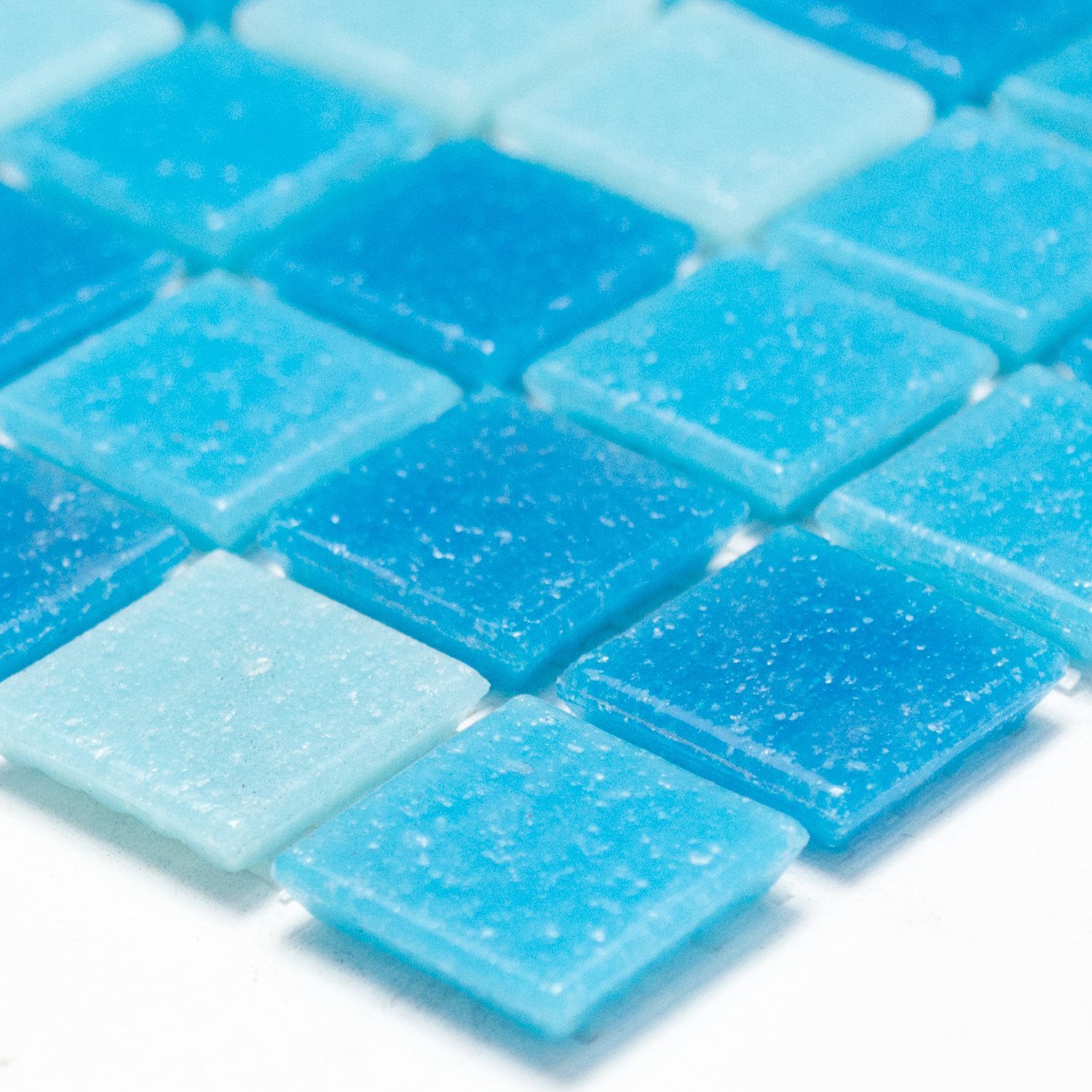 Mosafil Mosaikfliesen Glas Pool Schwimmbad Mosaik Fliesen Trojan Blau Mix, Glas 32.700x30.500, blau-hellblau, Verlegefertig auf ein Netz geklebt - Frostsicher - Wasserfest