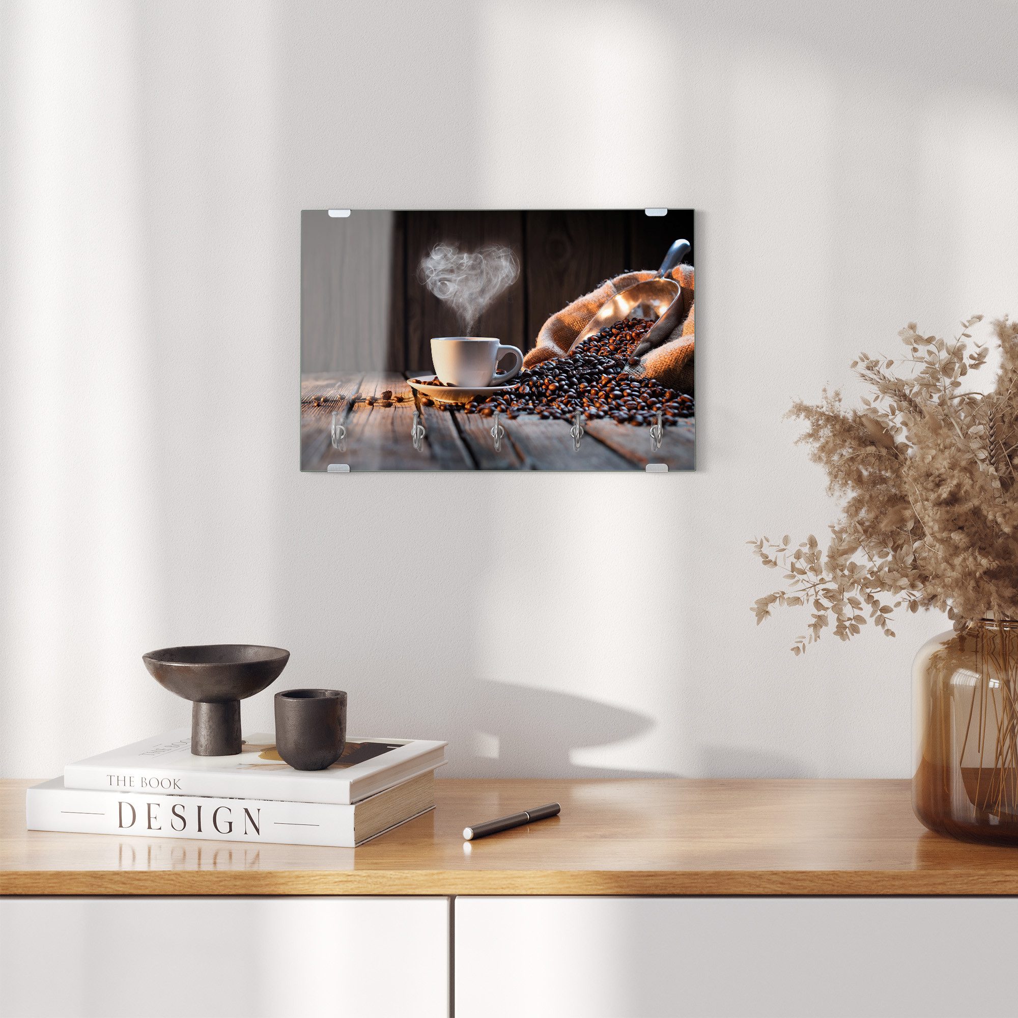 DEQORI Schlüsselbrett 'Rustikale Kaffeeliebe ', (1 St), Schlüsselhalter Schlüssel Haken Schlüsselboard modern Schlüsselleiste