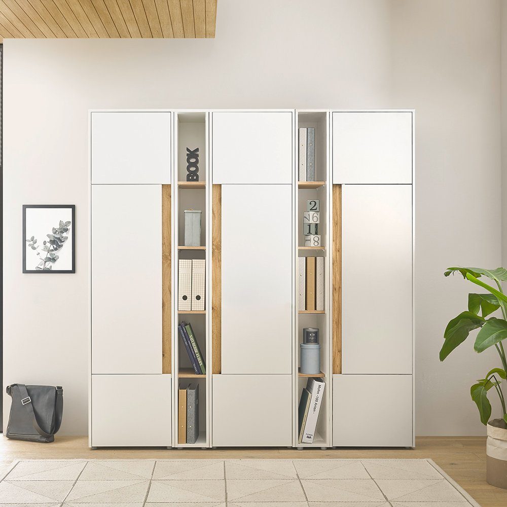 Lomadox Stauraumschrank CRISP-61 weiß mit Eiche, grifflose Optik