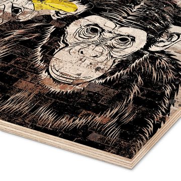 Posterlounge Holzbild Pineapple Licensing, Banksy - Banana Monkey, Kinderzimmer Modern Illustration
