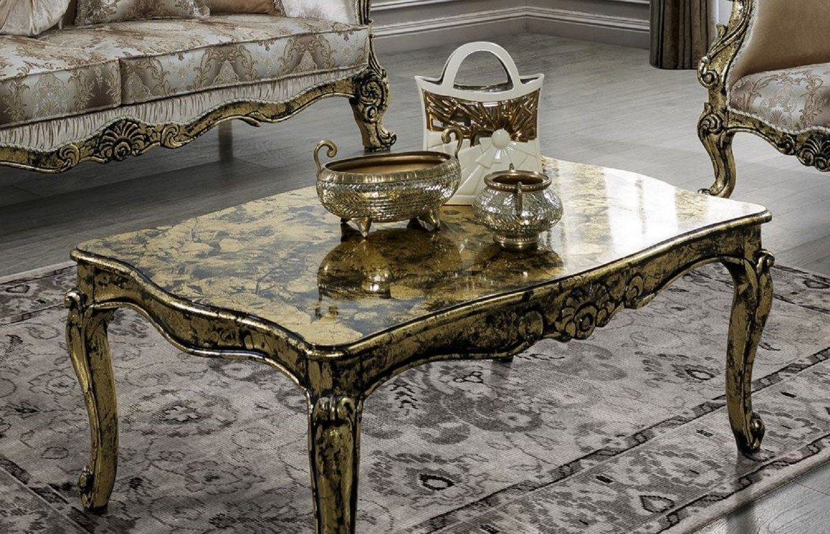 Casa Padrino Couchtisch Luxus Barock Couchtisch Gold / Schwarz - Handgefertigter Massivholz Wohnzimmertisch - Prunkvolle Massivholz Möbel im Barockstil