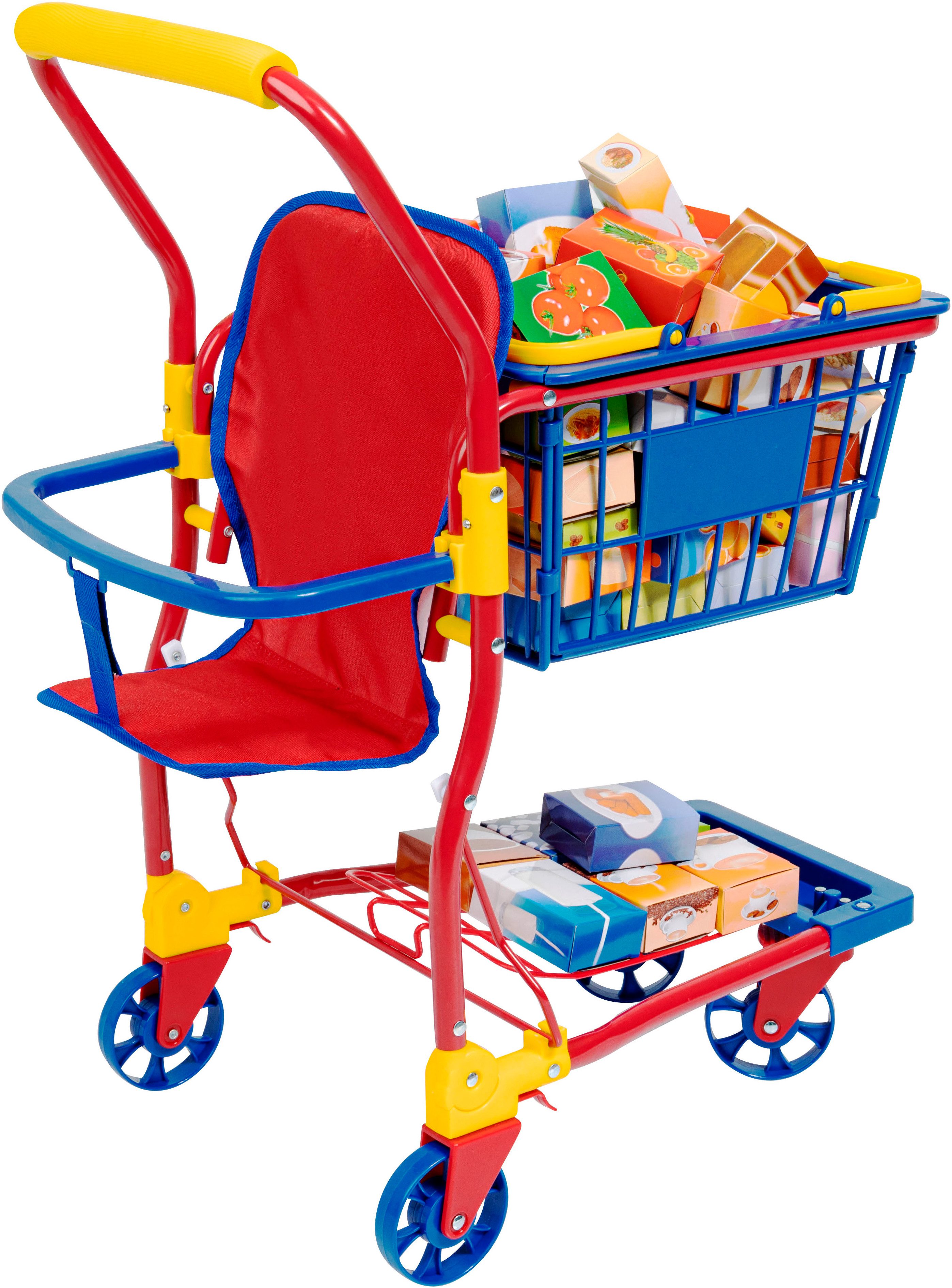 Bayer Spiel-Einkaufswagen, (Set), mit lebensechten Spiellebensmitteln