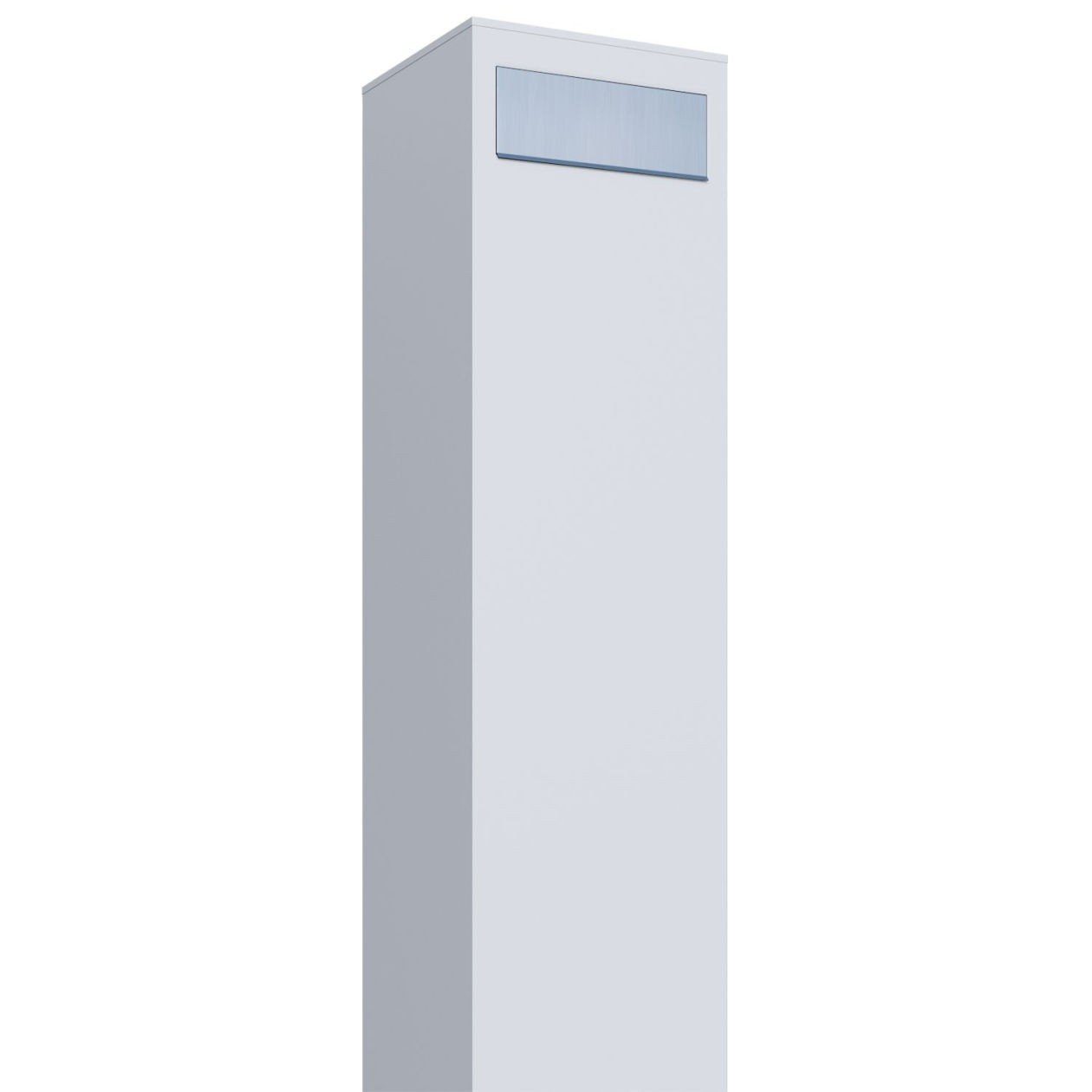 Briefkasten Standbriefkasten Monolith Weiß mit Edelstahlklappe