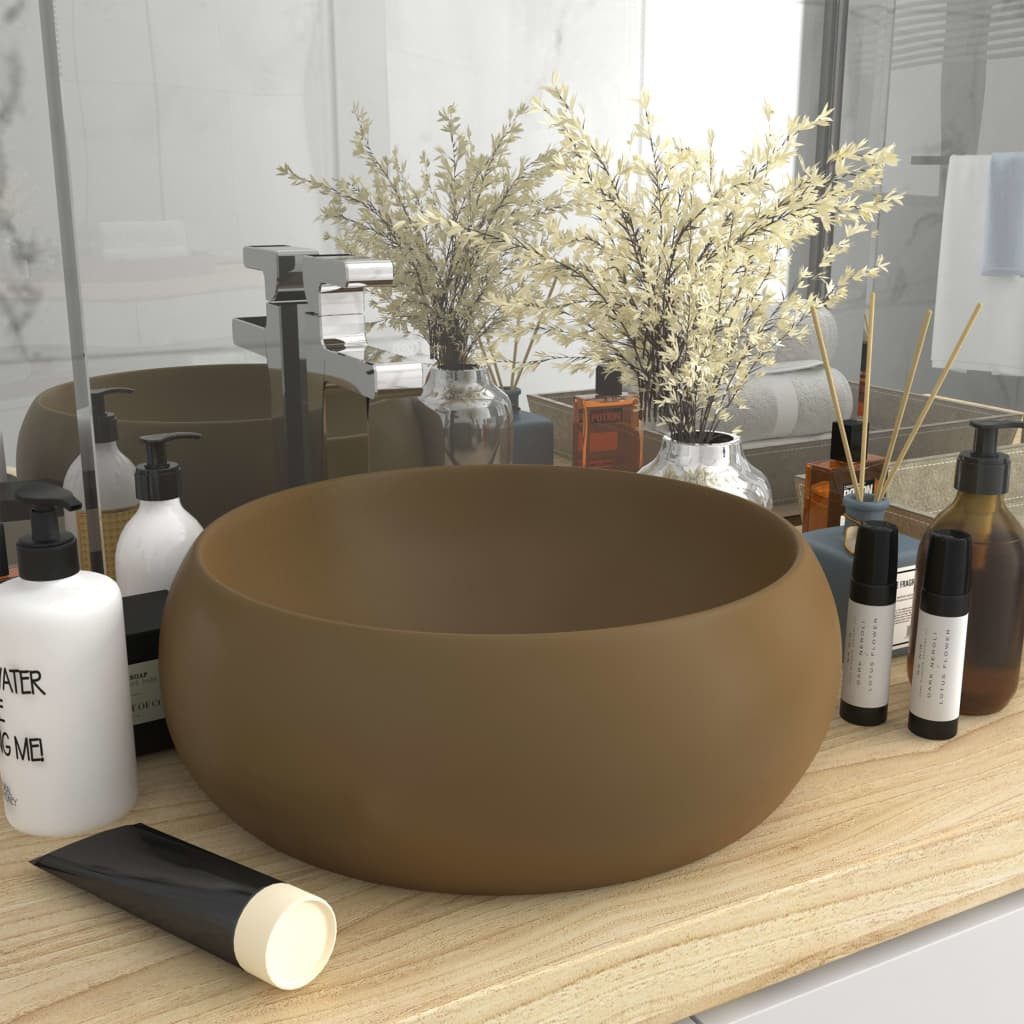 vidaXL Waschbecken, Luxuriöses Waschbecken Rund Matt Creme 40x15 cm Keramik