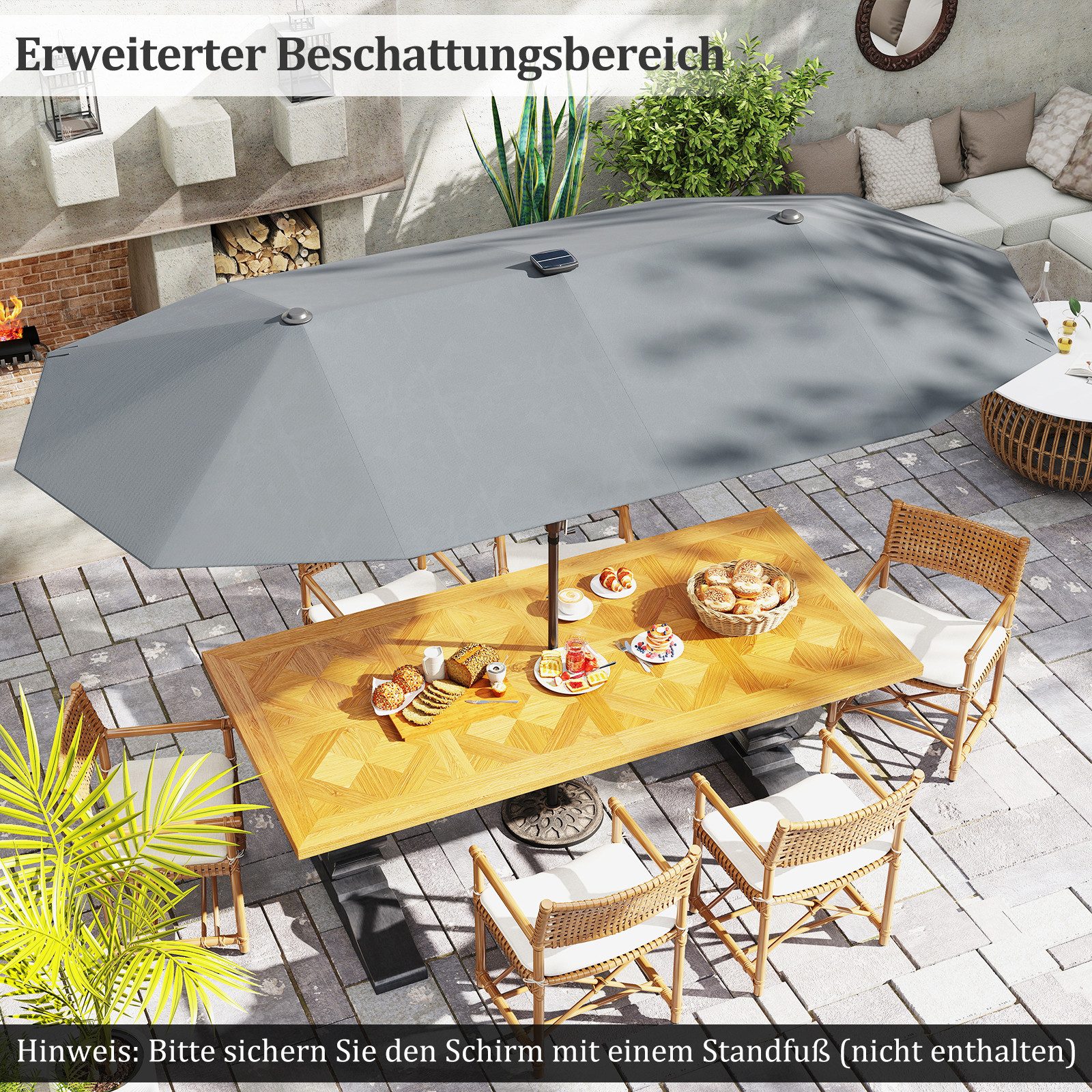 KOMFOTTEU Sonnenschirm, Doppelsonnenschirm mit LED, Kurbel günstig online kaufen