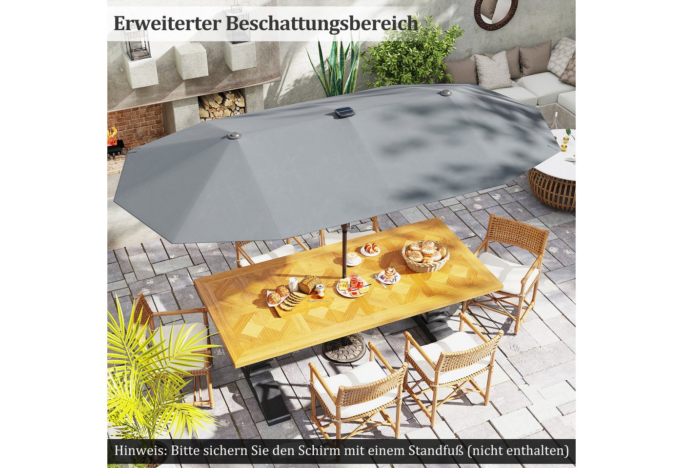 Thumbnail - KOMFOTTEU Sonnenschirm, Doppelsonnenschirm mit LED, Kurbel & 12 Rippen