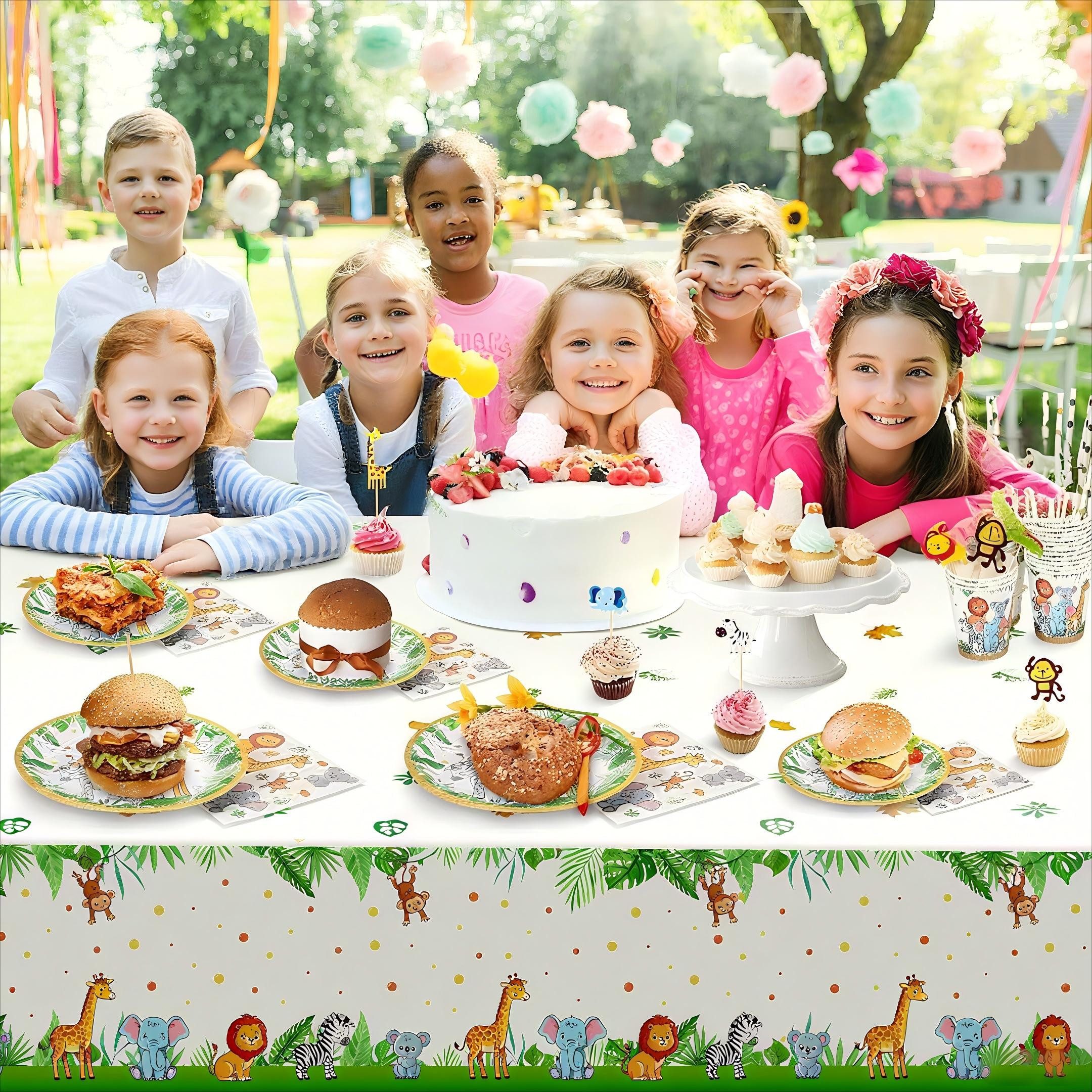 POPOLIC Einweggeschirr-Set 134 Stück Dschungel Safari Partygeschirr Set (1-tlg), 25 Personen, Kindergeburtstag Geburtstag Deko Wild One Partyzubehör Babyparty S – Bild 5 von 5