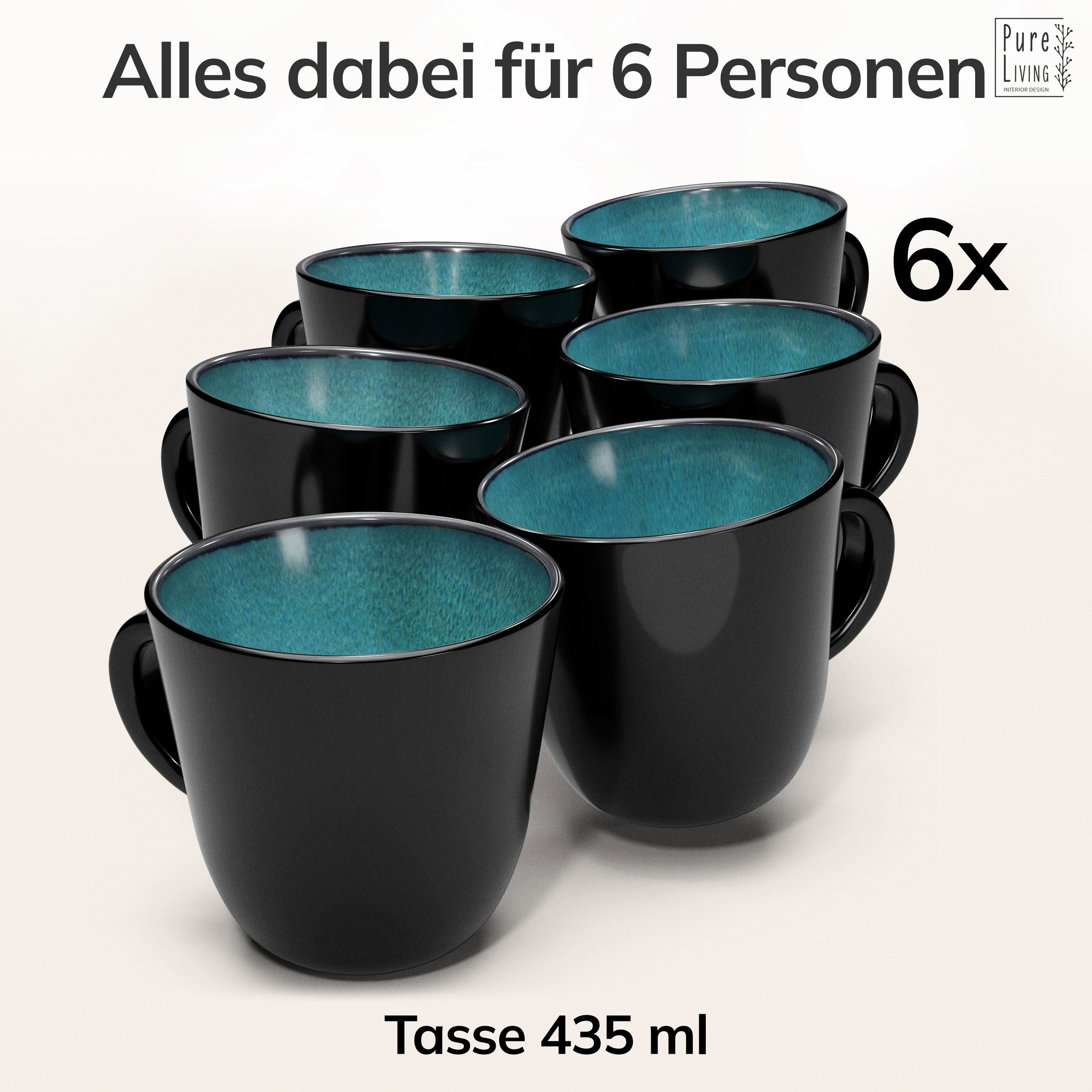 PURE LIVING INTERIOR DESIGN Geschirr-Set Ibiza Becher, 6er-Set, 435 ml, Petrol, Steingut (6-tlg), 6 Personen, Steingut – Bild 5 von 5