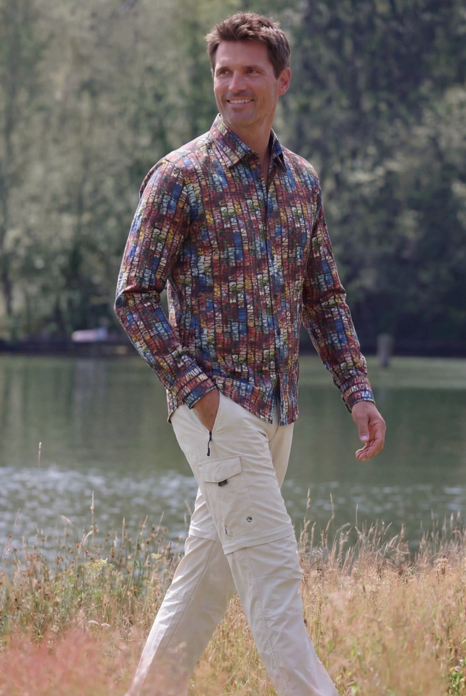 Haupt Langarmhemd Modern Fit Tall Popeline-Herrenhemd Schrift Multicolor Frühling