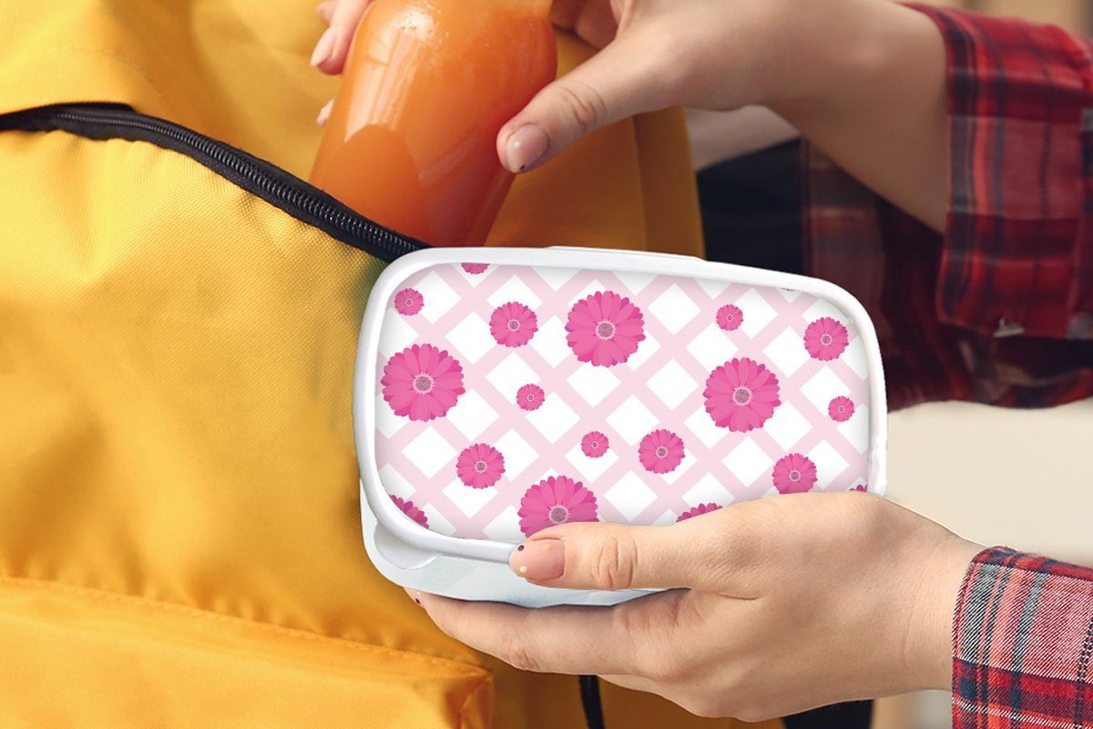 MuchoWow Lunchbox Blumen - Muster Kunststoff, Mädchen weiß und Kinder und Brotdose, für (2-tlg), für Erwachsene, Pastell, Brotbox - Jungs
