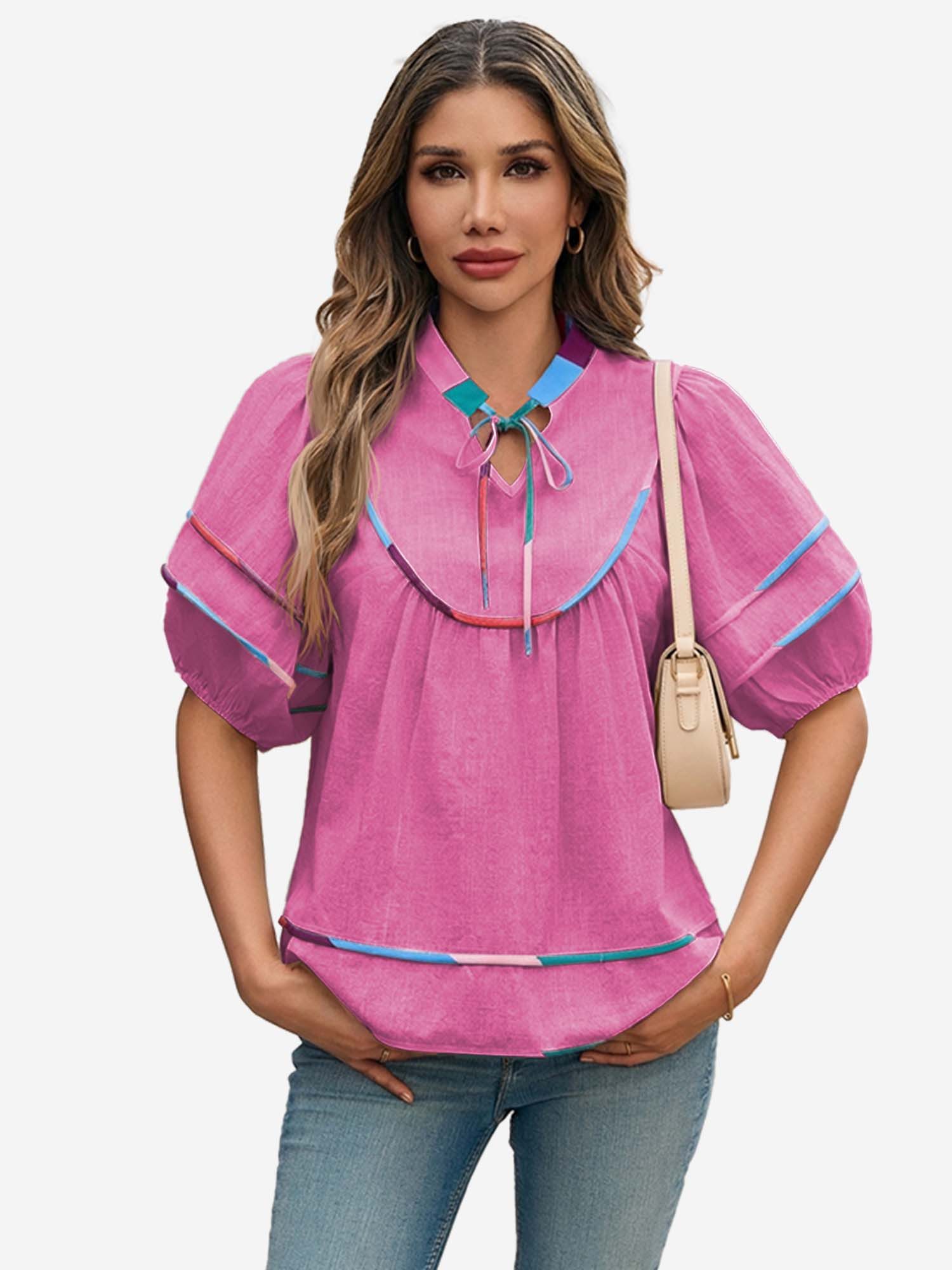Imily Bela Blusentop Damen Bluse mit Puffärmeln und V-Ausschnitt (Packung, 1-tlg., 1per-Pack) mit Kordelzügen