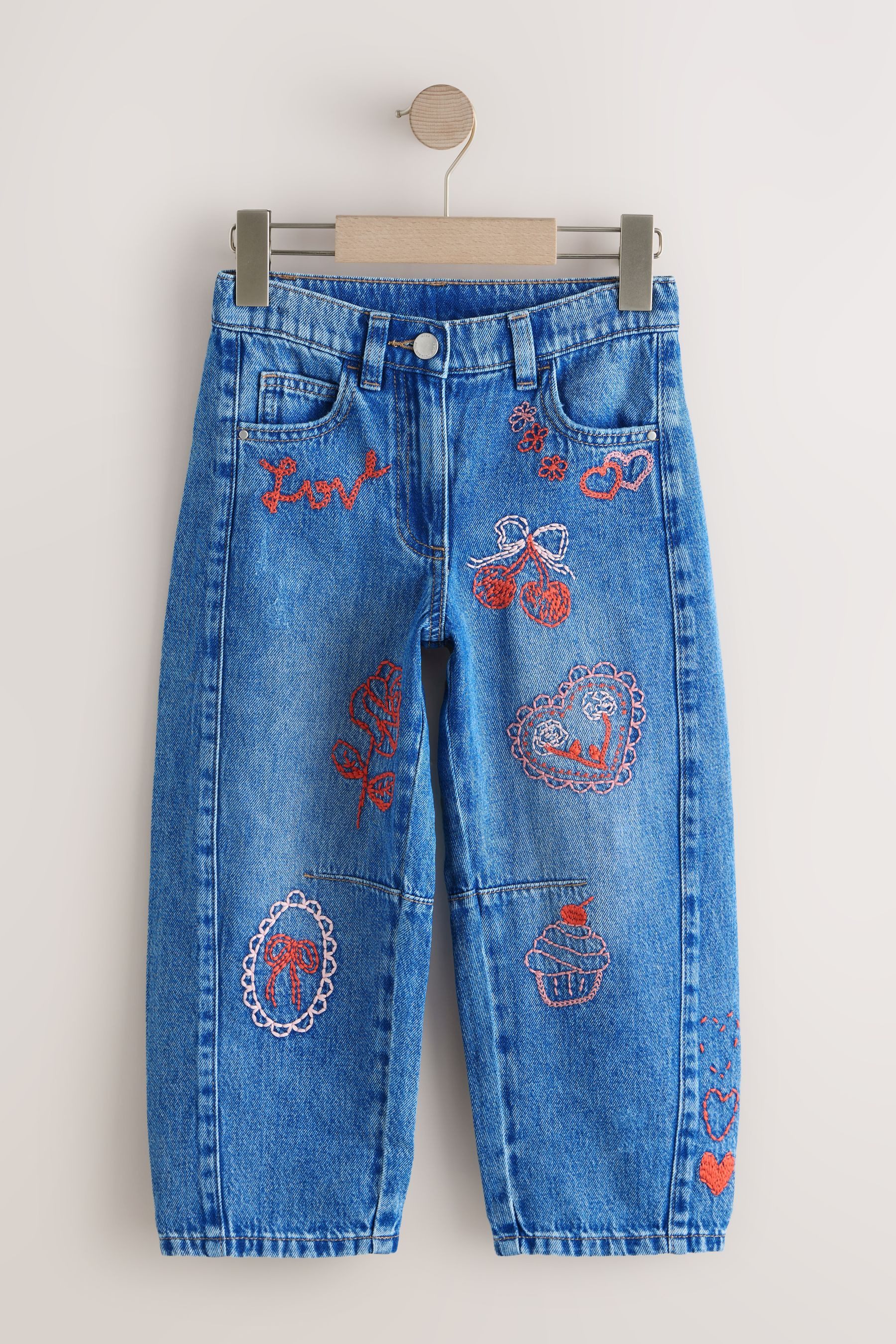 Weite Jeans Jeans mit Barrel-Bein und Stickerei