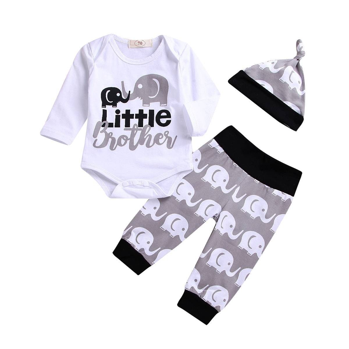 Kinder Jungen (Gr. 50 - 92) Lapastyle Shirt & Leggings Elefant Drucken Baby Set (3 tlg)