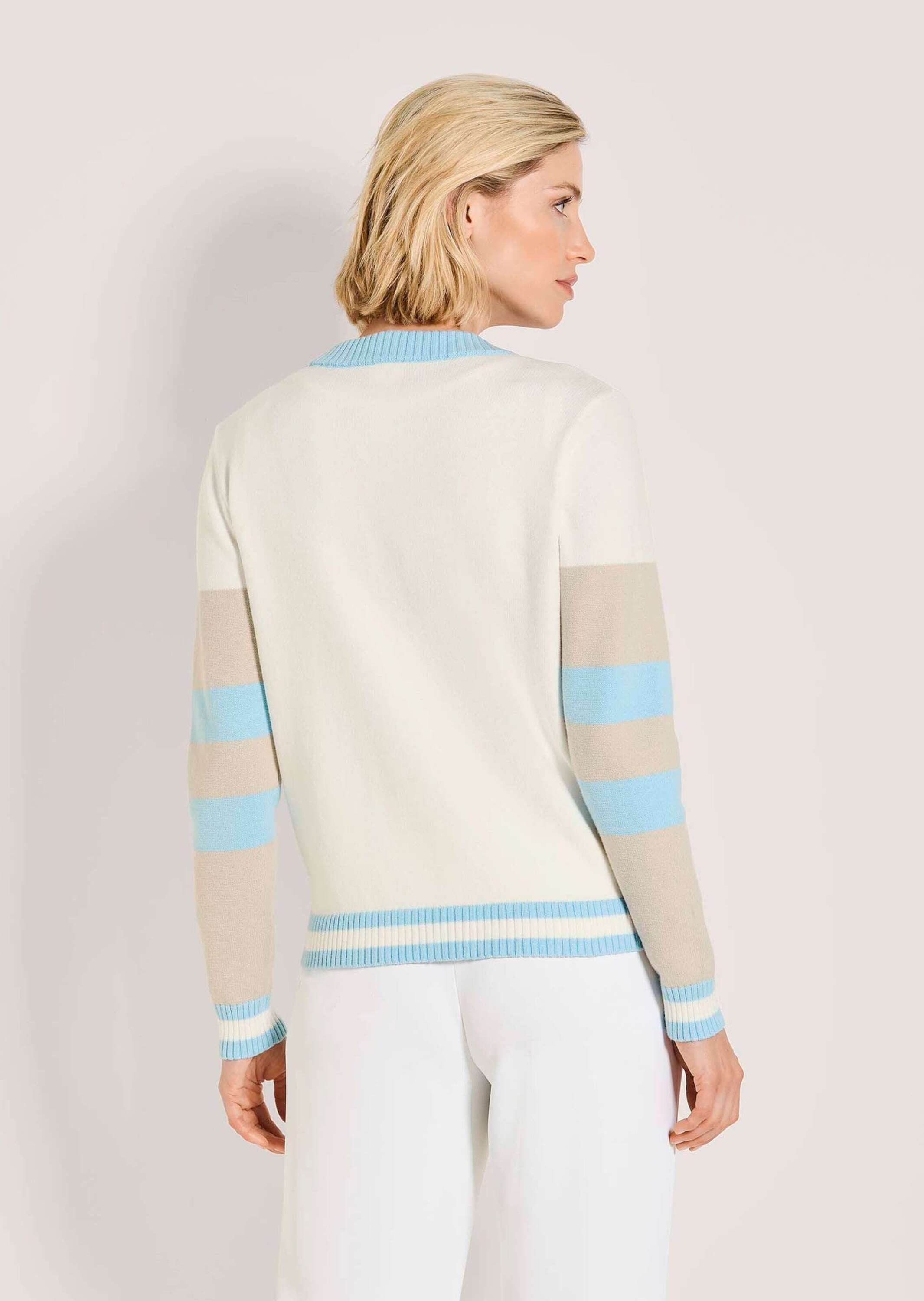 MADELEINE Strickjacke Leichter Cardigan, V-Ausschnitt, Streifenmuster Langarm Sommerjacke mit Knopfleiste, Baumwoll-Mischung