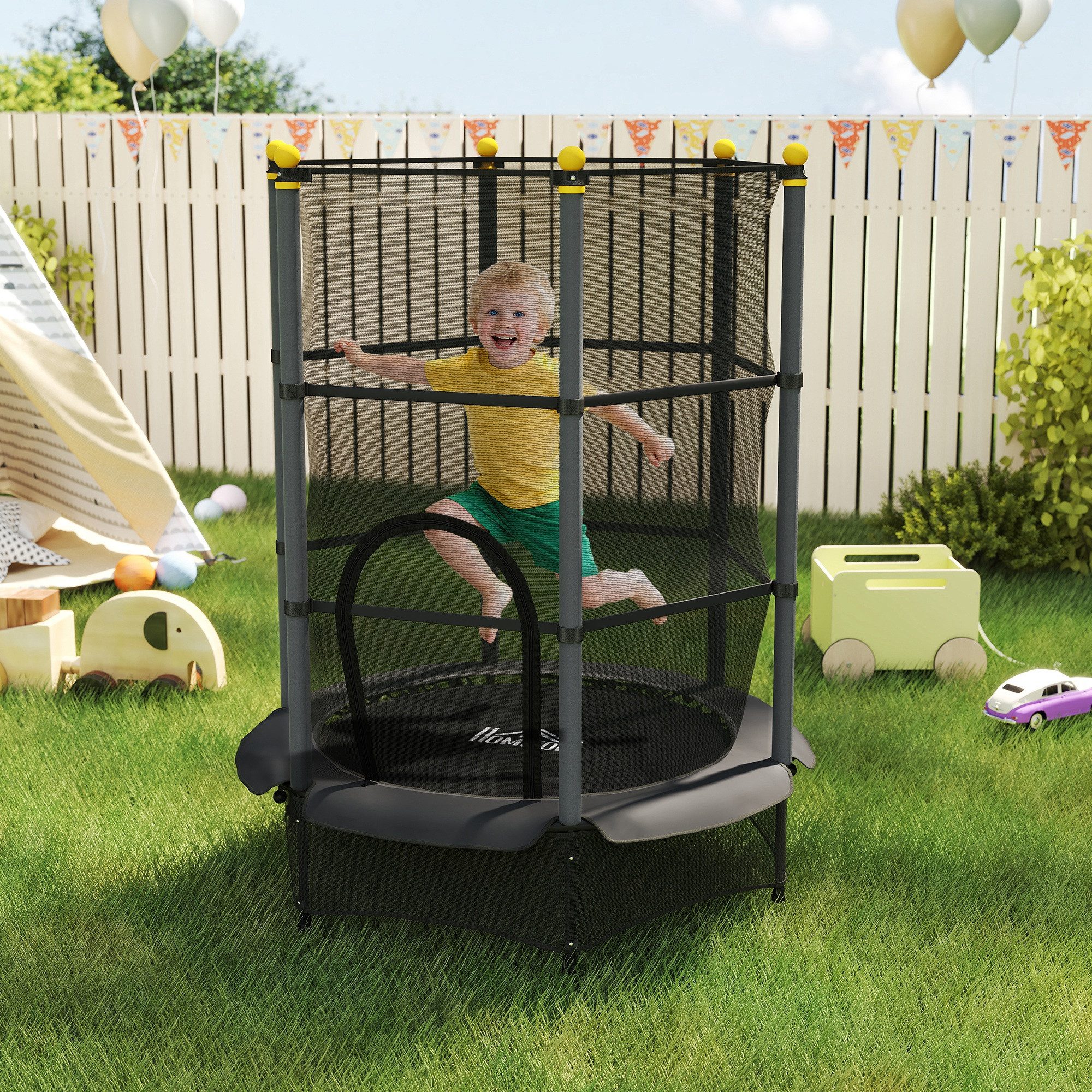 HOMCOM Kindertrampolin Ø140 cm, mit Sicherheitsnetz, Randabdeckung, Ø 140 c günstig online kaufen