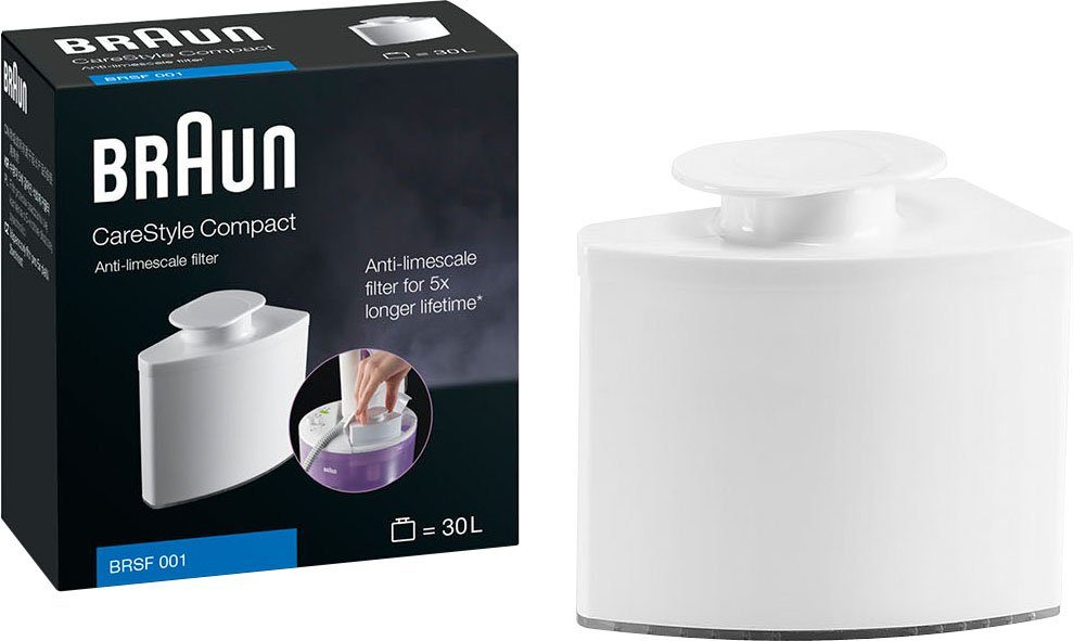 Braun Kalkfilter CareStyle Compact BRSF001 - für CareStyle Compact Dampfbügelstationen, Zubehör für CareStyle Compact Dampfbügelstationen IS 2000er Serie, Фільтри reicht für bis zu 30 Liter und verlängert die Lebensdauer
