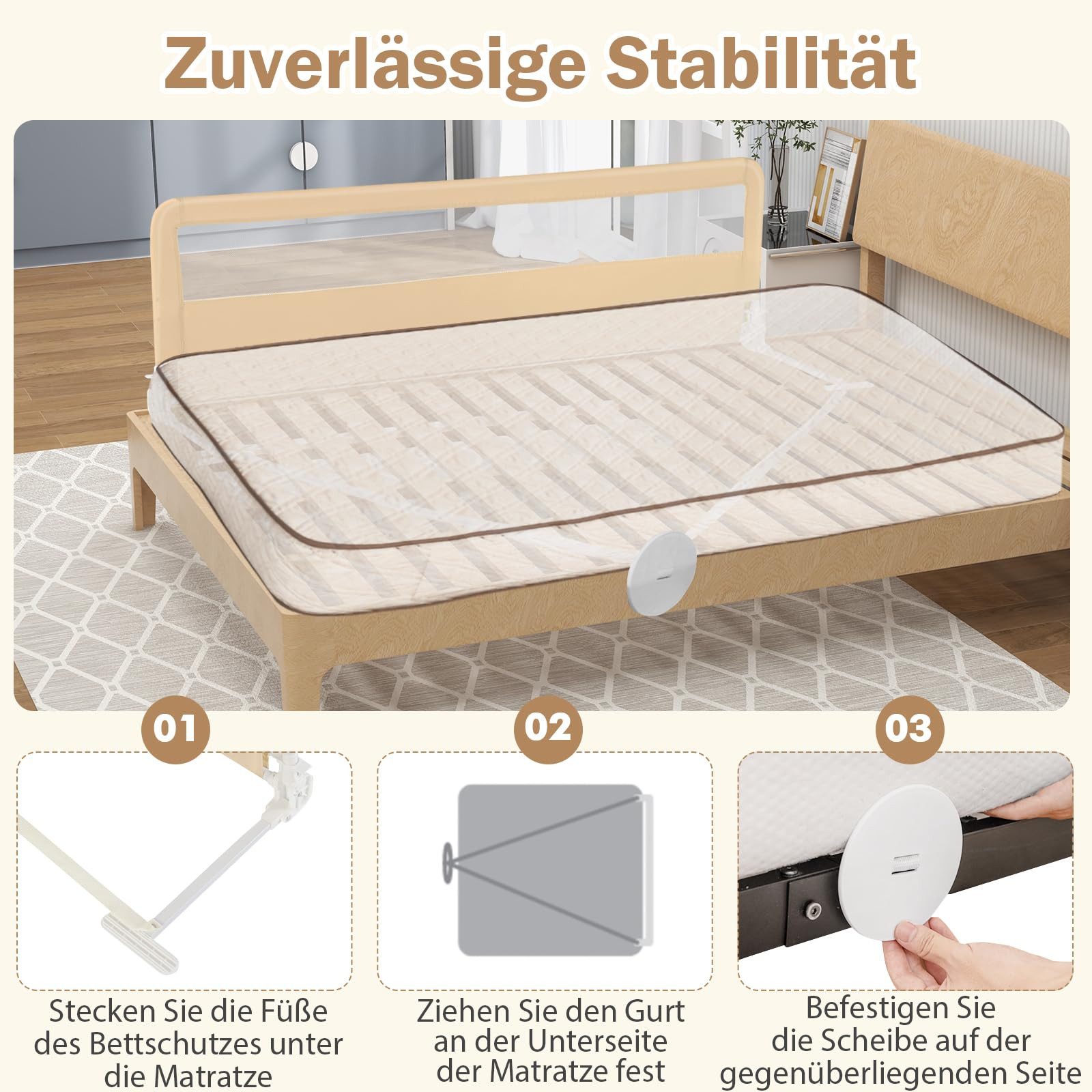 COSTWAY Bettschutzgitter Rausfallschutz, 180cm, mit Sicherheitsgurten