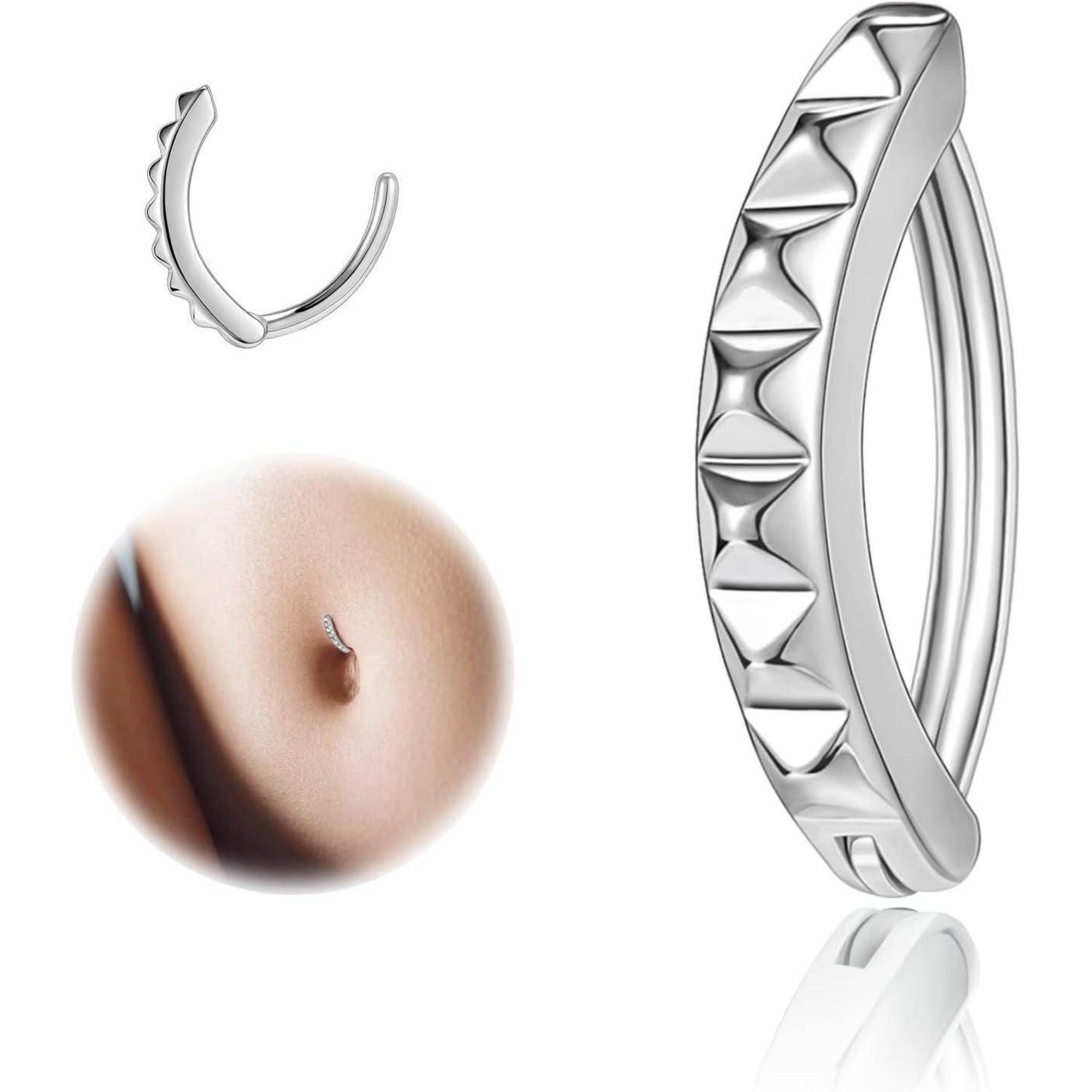 ZS Bauchnabelpiercing 14G Clicker Piercing Bauchnabel Diamanten Silber 925 Reverse Curved
