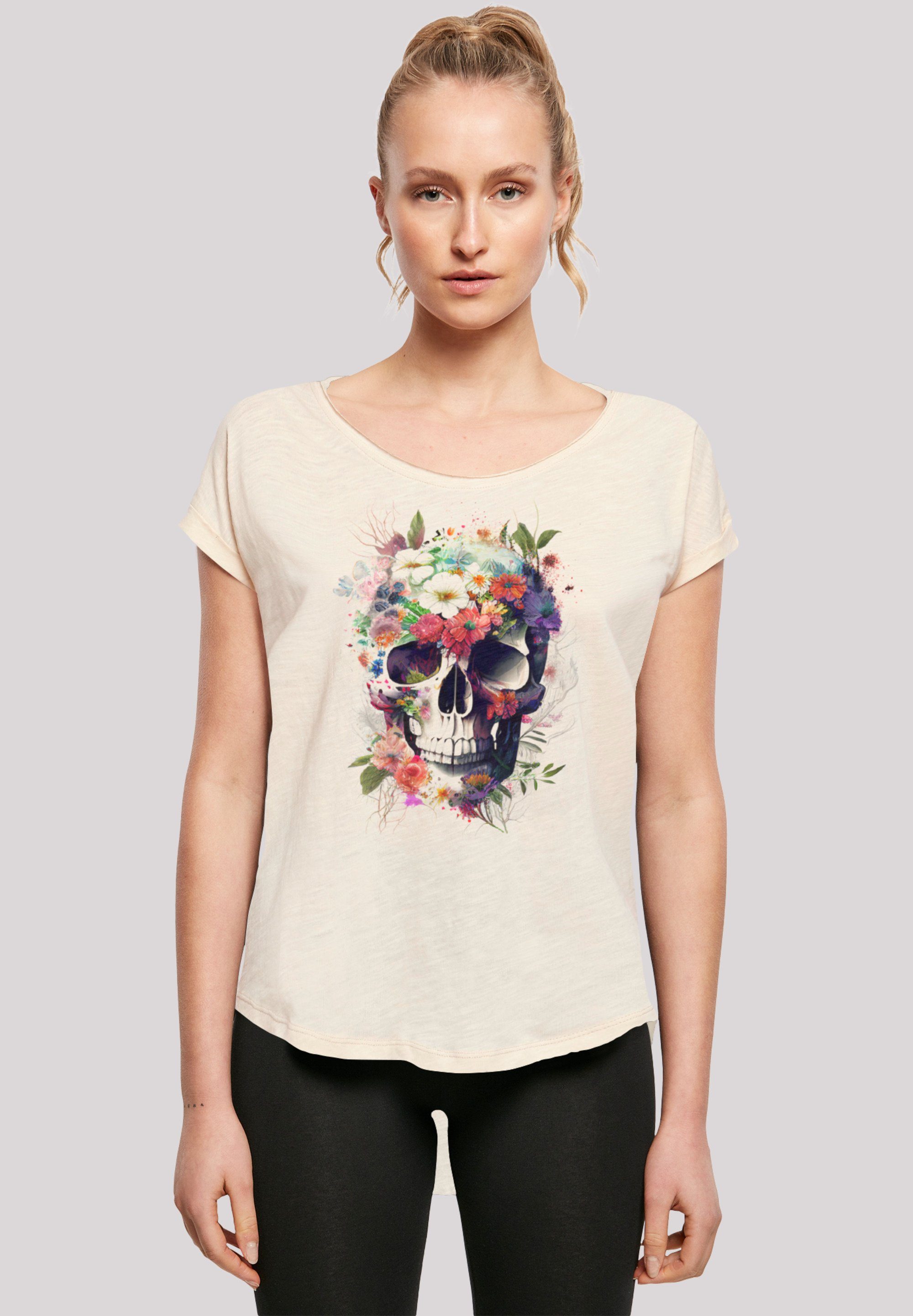 F4NT4STIC T-Shirt Totenkopf Blumen Print Whitesand