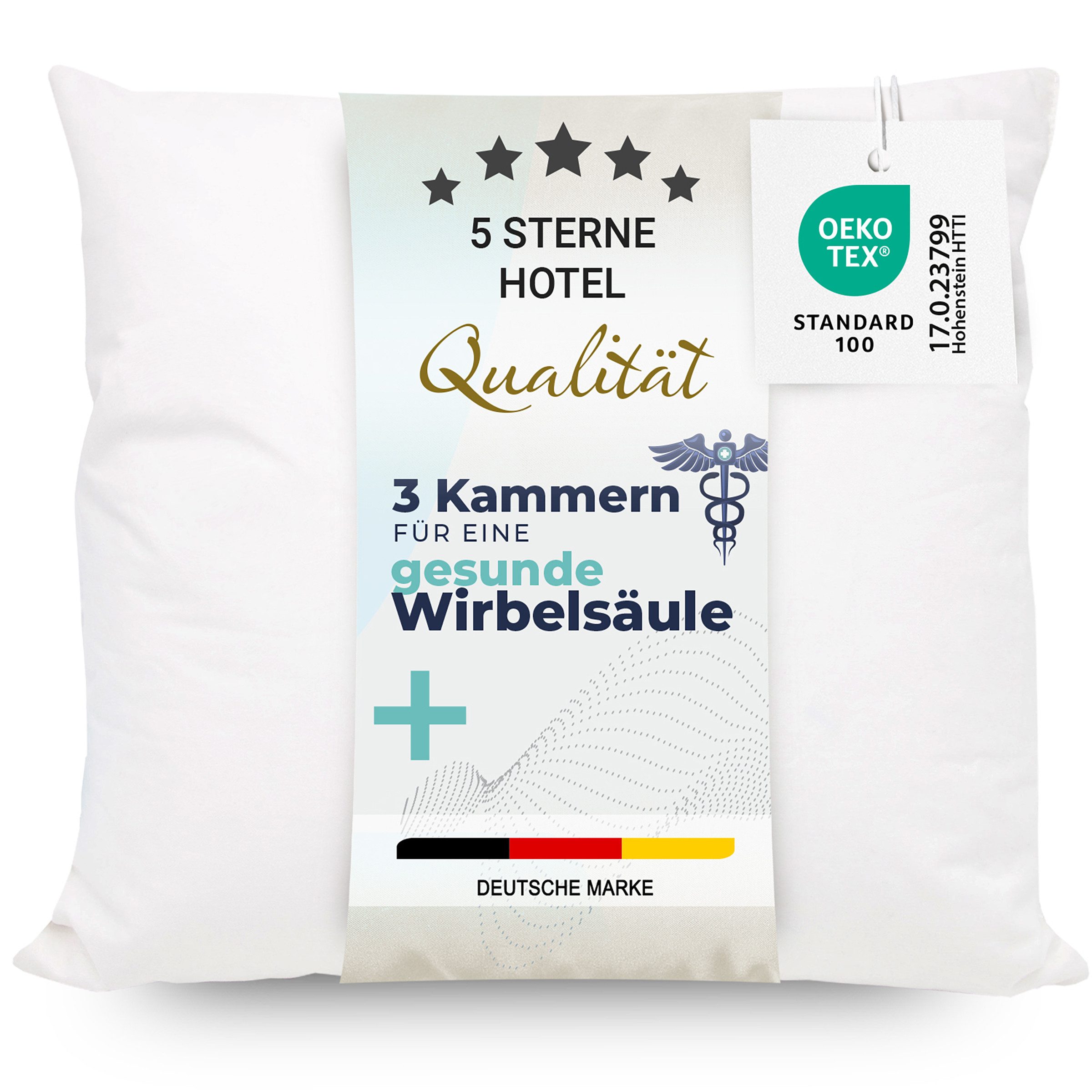 Kopfkissen, ZOLLNER, Füllung: 90% Daunen, 10% Federn, Seitenschläfer, Rückenschläfer, 40 x 40 cm, 100% Baumwolle, vom Hotelwäschespezialisten