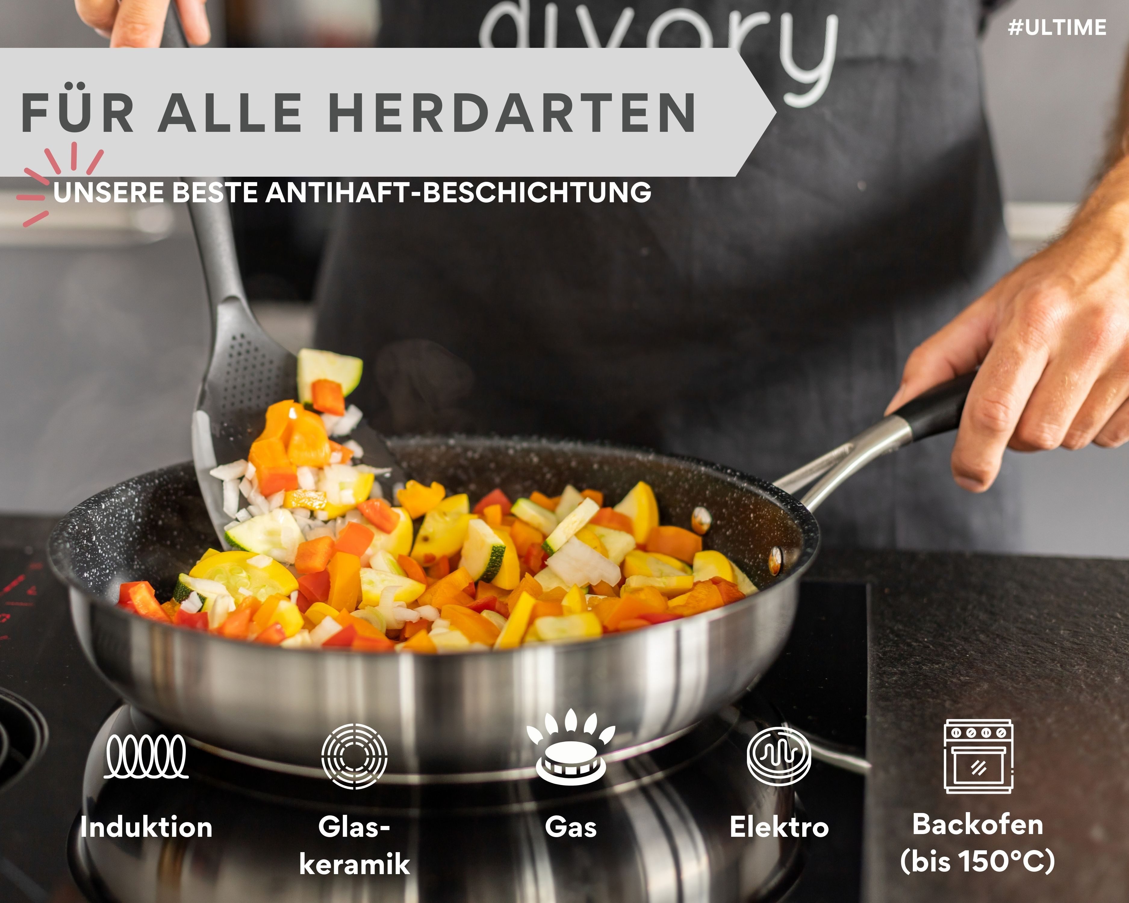 divory Bratpfanne Edelstahlpfanne beschichtet, Induktionsgeeignet, für alle Herdarten, Edelstahl, Induktion