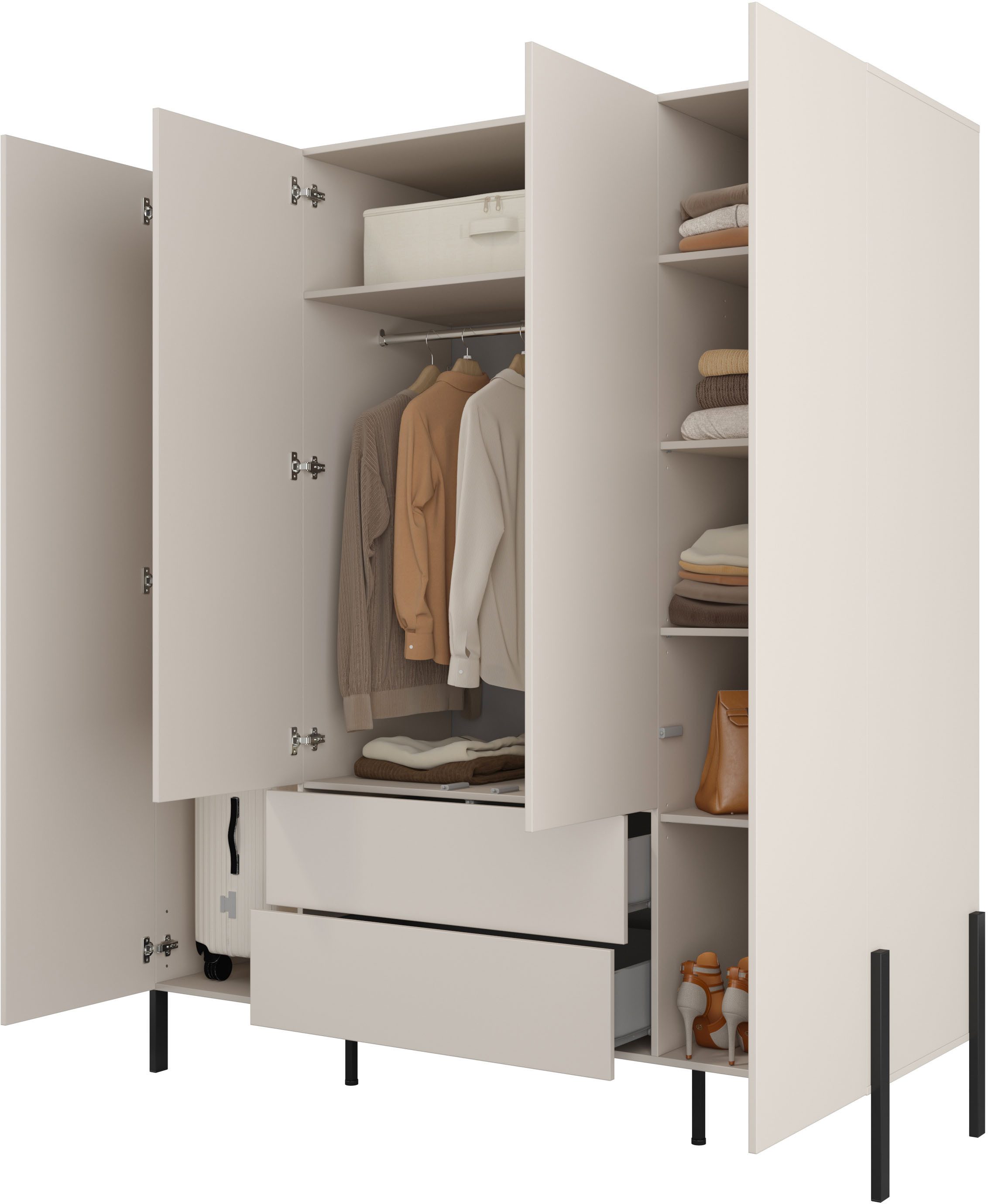 OTTO home Kleiderschrank Jukon, moderner Kleiderschrank mit Metallfüßen (B/H/T 3-Türer: ca. 135/210/60 4-Türer ca: 180/210/60) Drehtürenschrank 4 Türen/2 Schubk – Bild 4 von 5
