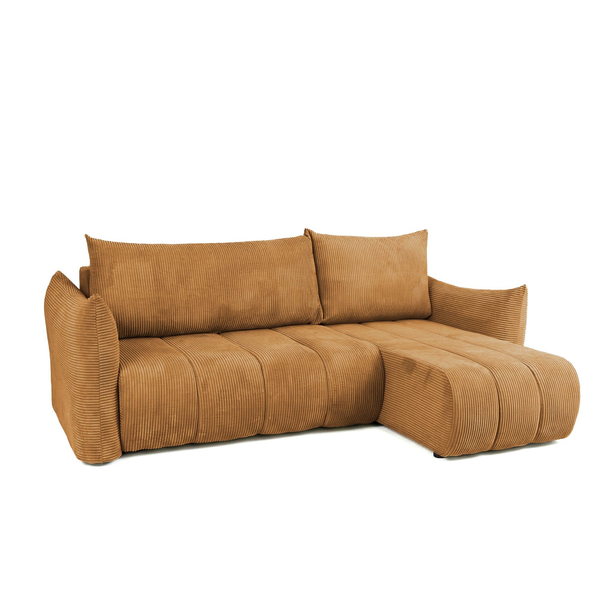 Fun Möbel Ecksofa Schlafsofa ONTARIO XS mit Ottomane in Cordstoff Poso, Rücken echt bezogen, mit Bettkasten und Liegefunktion
