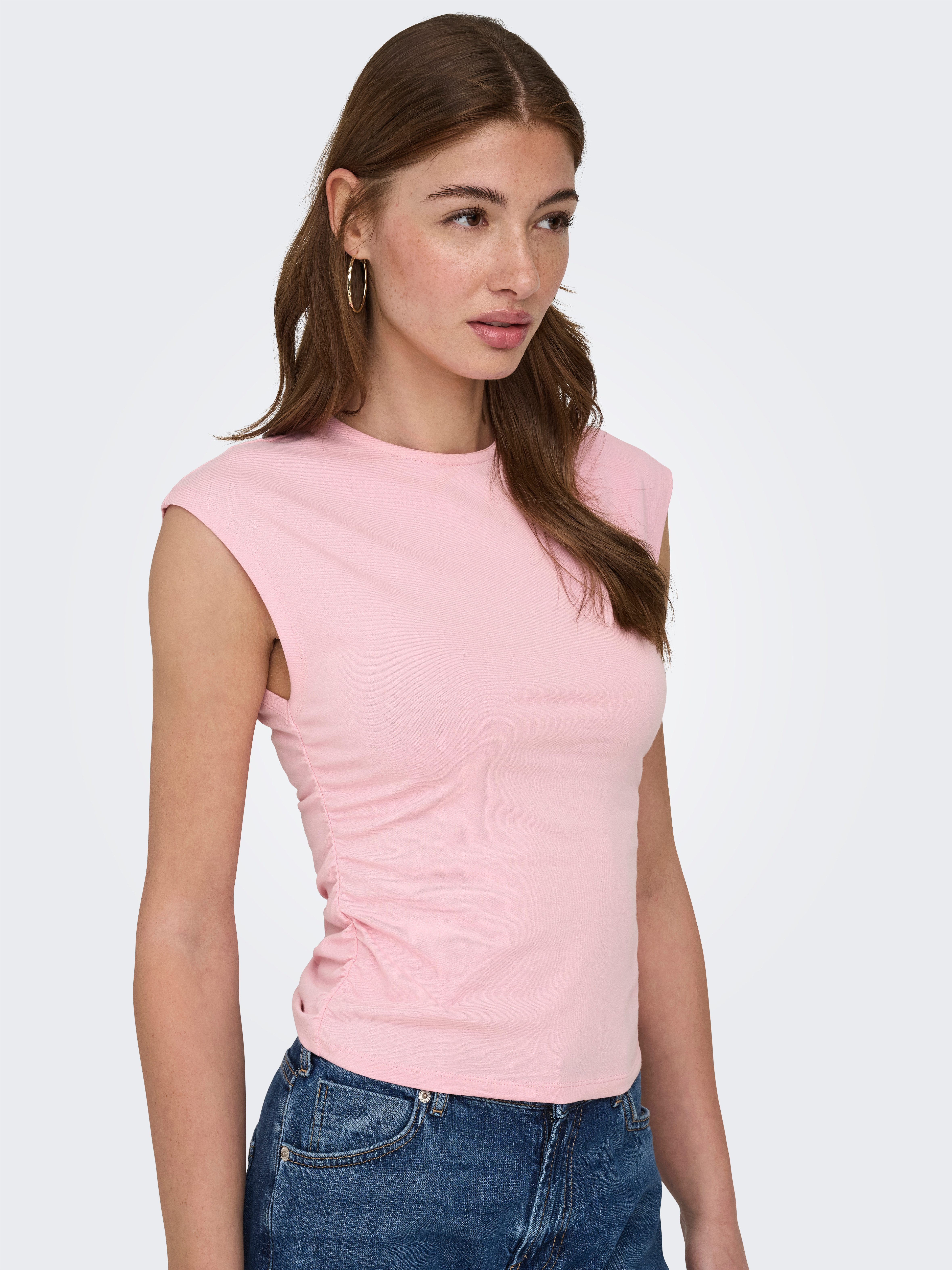 ONLY Shirttop ONLMIRA CAPSL RUCHING TOP JRS NOOS Baumwollmischung, regular fit, Rundhals