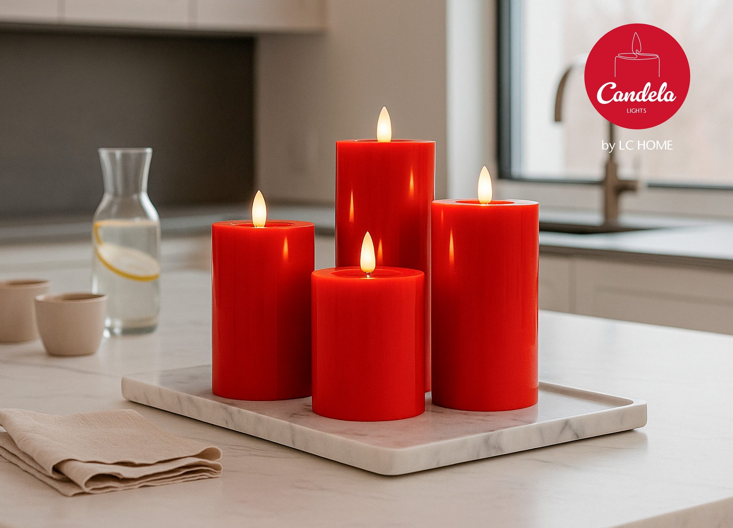 LC Home LED-Kerze Candela Lights LED Kerzen Echtwachs 4erSet mit Fernbedienung Batterien (Komplett-Set), LED Kerzen mit Timerfunktion Fernbedienung Dimmbar