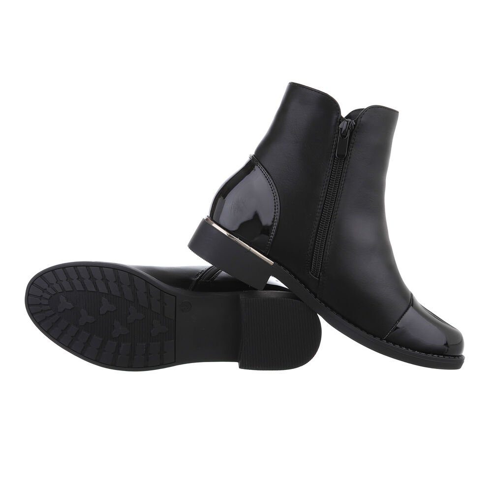 Elegant Stiefelette Damen Blockabsatz Schwarz Ital-Design Flache in Stiefeletten