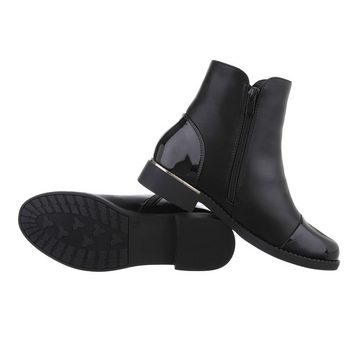 Ital-Design Damen Elegant Stiefelette Blockabsatz Flache Stiefeletten in Schwarz