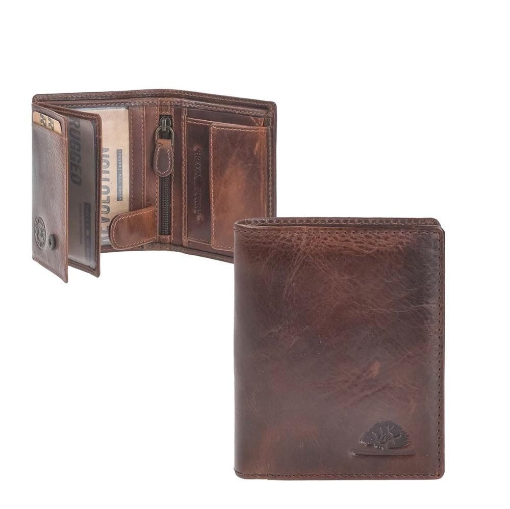 Geldbörse "Rugged" Herrenbörse Portemonnaie Leder 8x10cm RFID Schutz teak braun